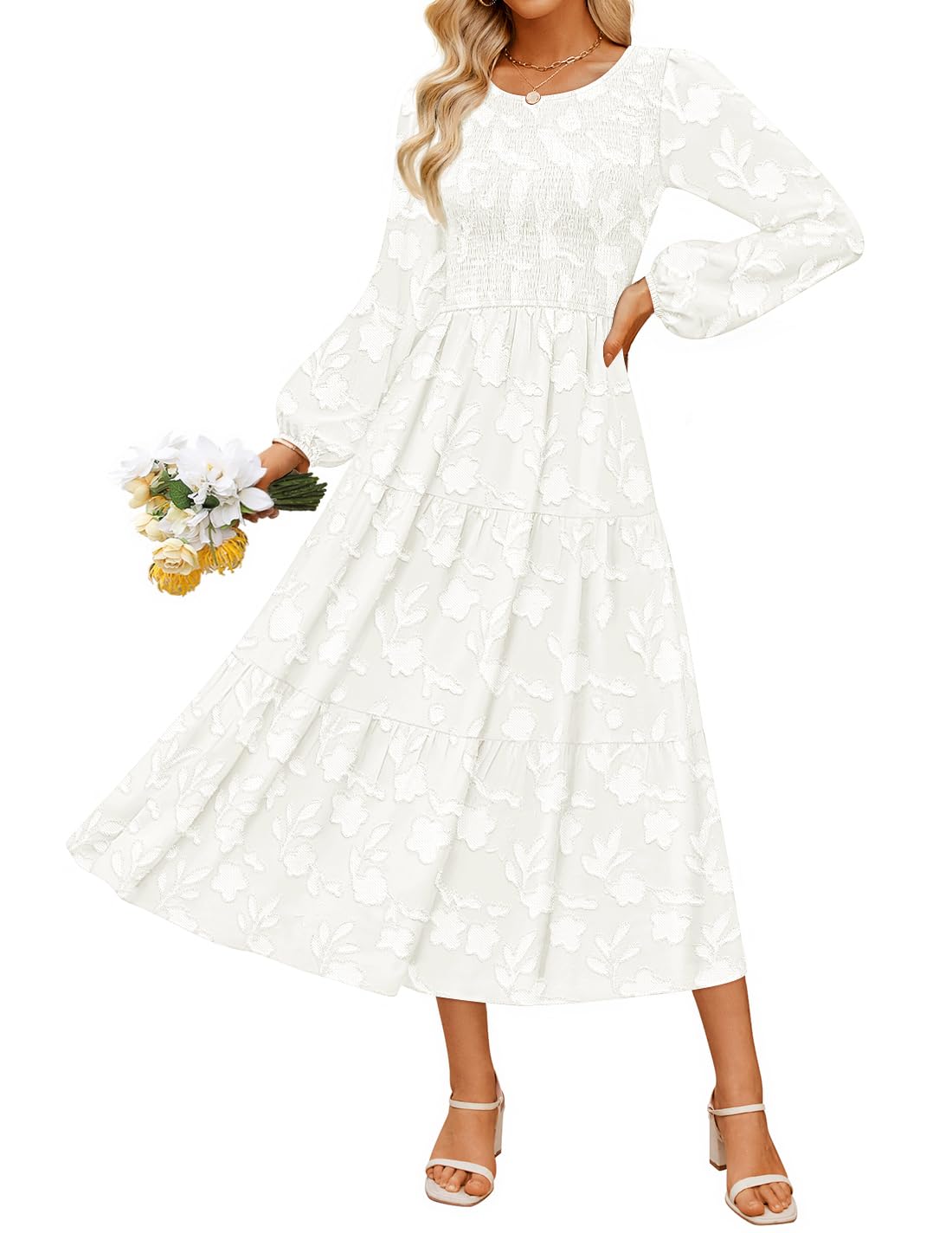 ZESICA Womens Fall Wedding Guest Long Sleeve Boho Midi Dress