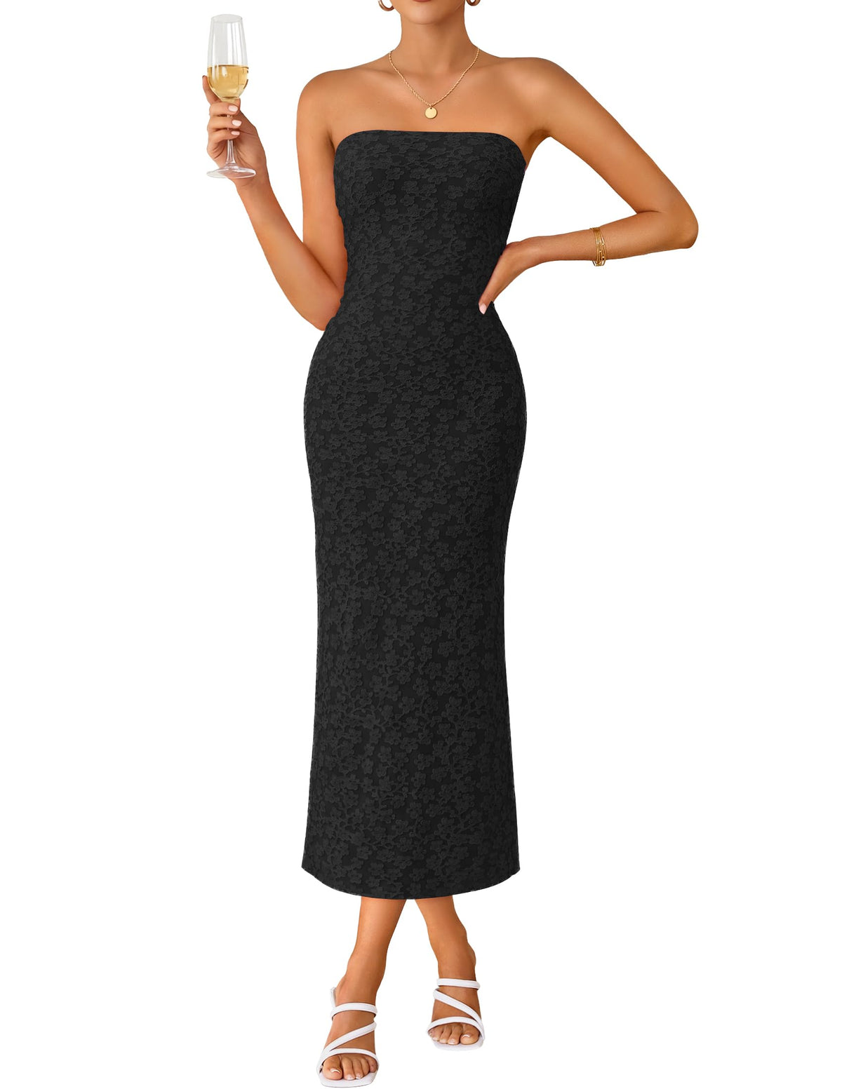 ZESICA Women's Floral Strapless Bodycon Weeding Guest Dress