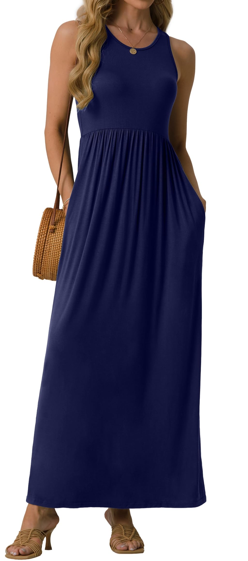 GRECERELLE Women's Summer Sleeveless Casual Long Tank Maxi Dress with Pockets (XS-3XL)