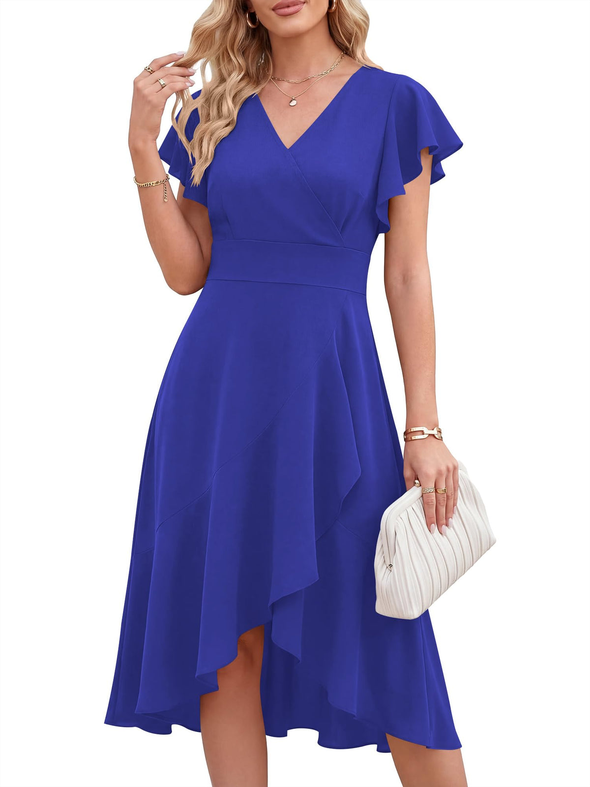 ANRABESS Womens Cocktail Dress Semi Formal Wedding Guest Wrap Midi Dresses Summer Western A Line High Low Ruffled Dress