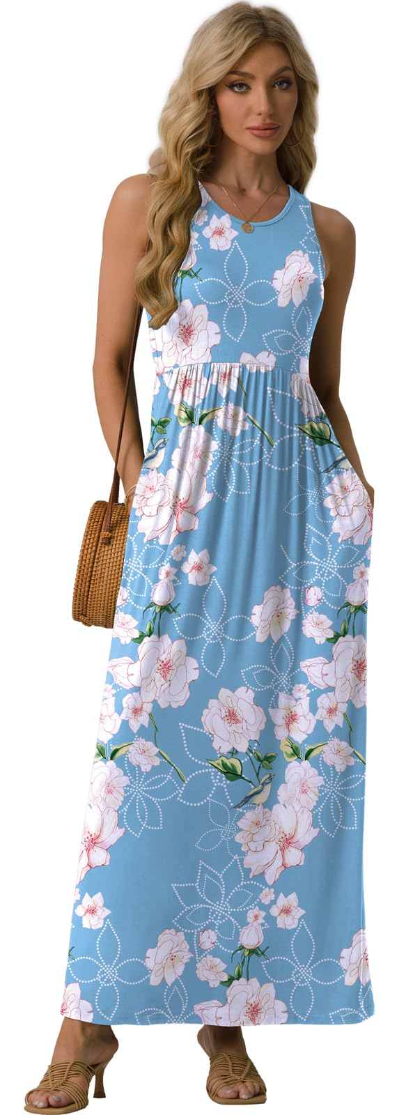 GRECERELLE Women's Summer Sleeveless Casual Long Tank Maxi Dress with Pockets (XS-3XL)