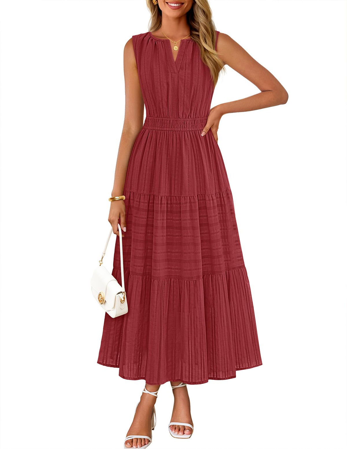 MEROKEETY Summer Casual Sleeveless V Neck Midi Maxi Cotton Dress Women 2026