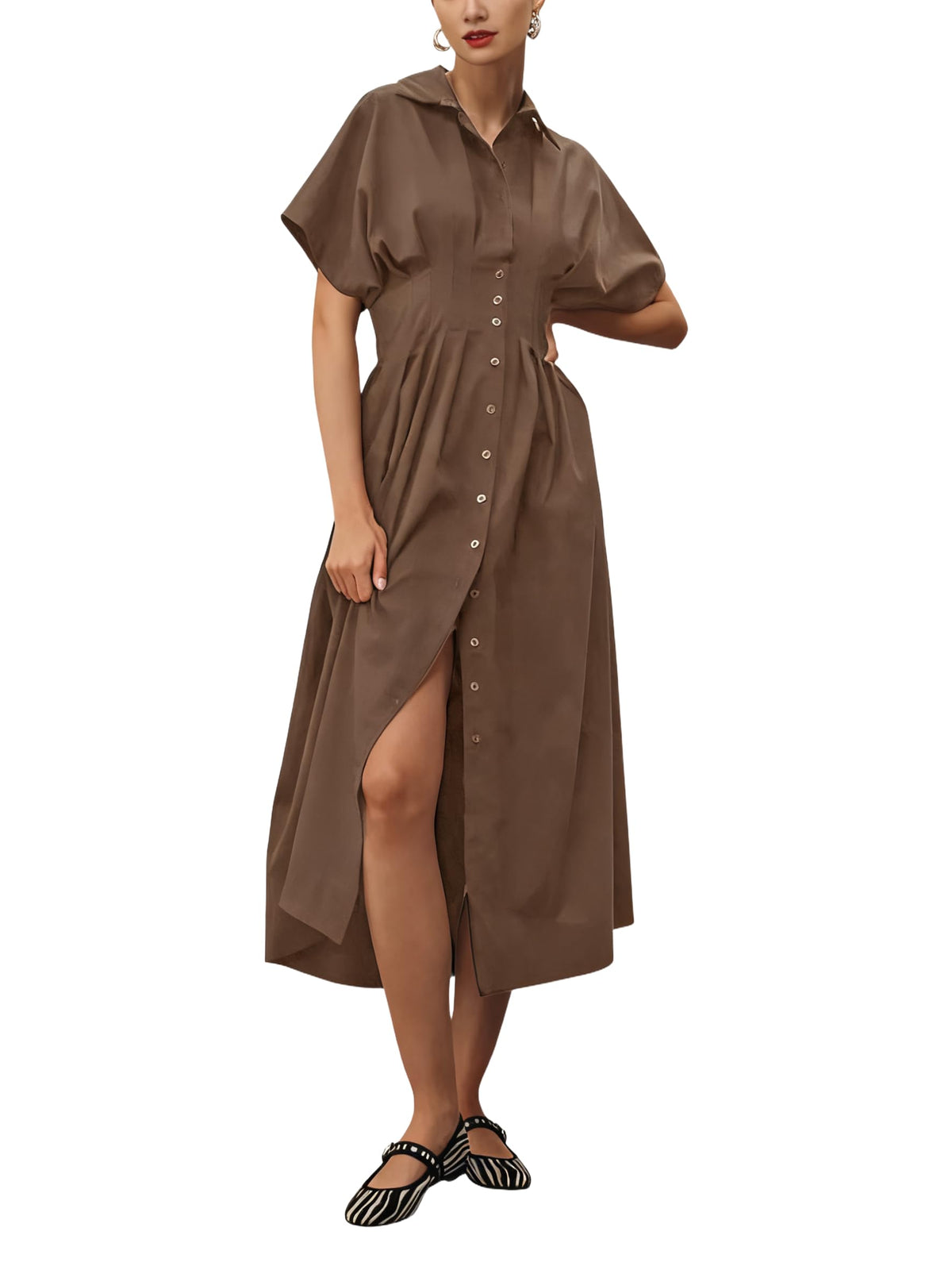 Yeokou Shirt Dress for Women Summer Casual Short Sleeve Button Down Loose Pleated Maxi Sundress with Pockets