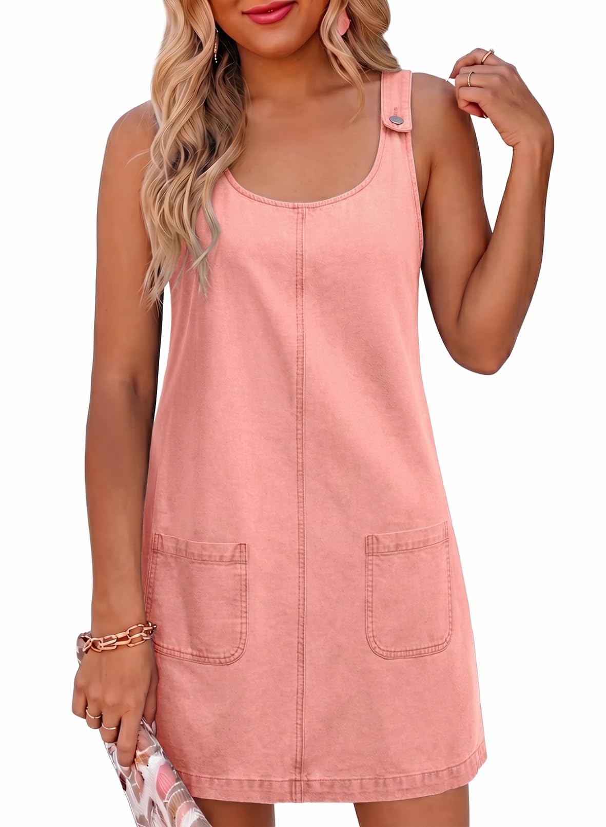 Dokotoo Womens Denim Dress Casual Sleeveless Babydoll Jean Overall Dress