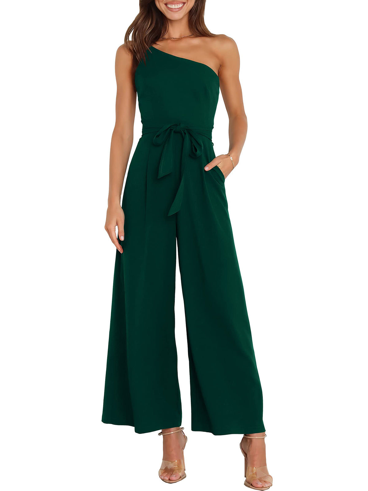 ANRABESS Jumpsuits for Women Dressy One Shoulder Sleeveless Romper