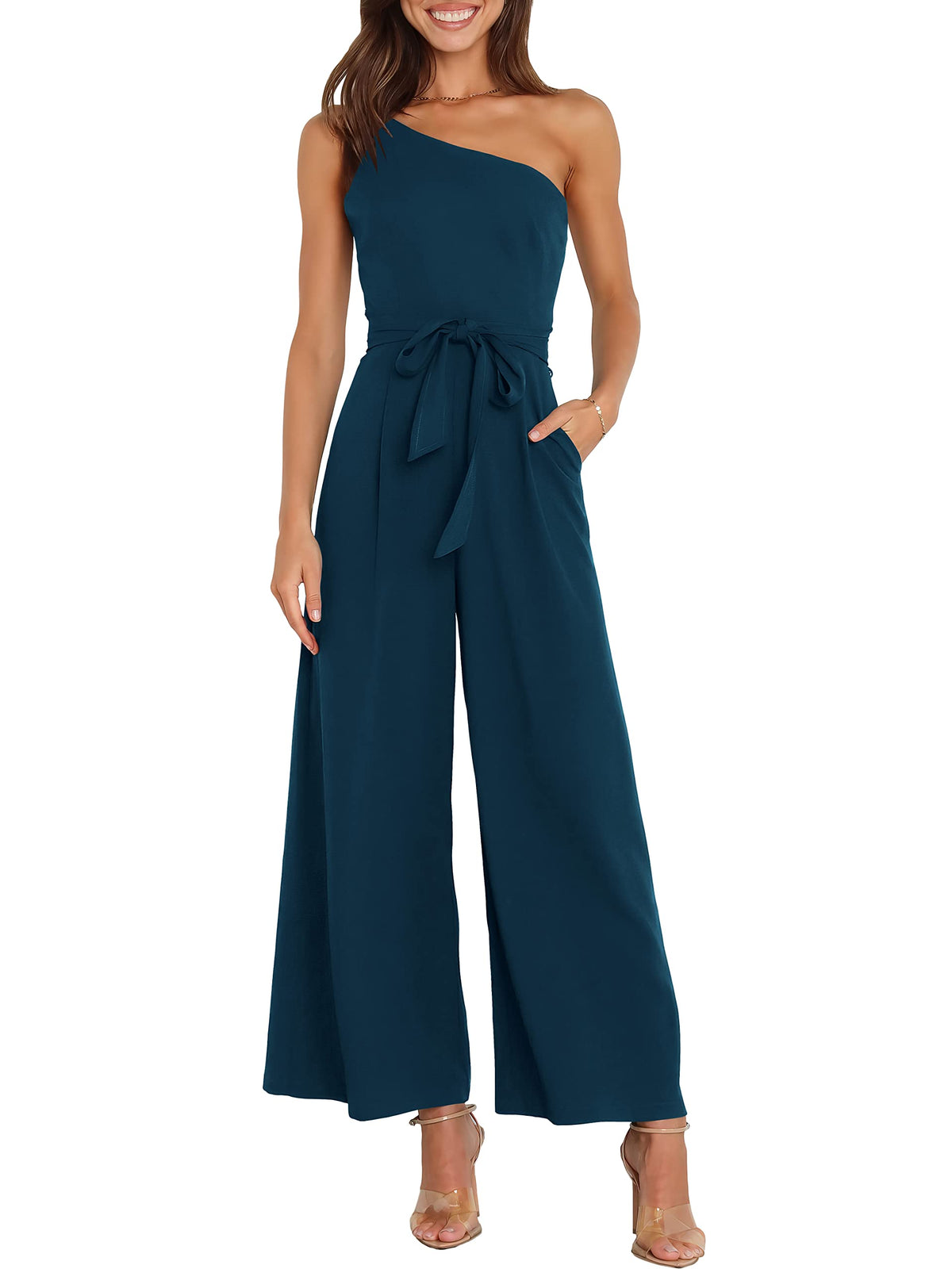 ANRABESS Jumpsuits for Women Dressy One Shoulder Sleeveless Romper