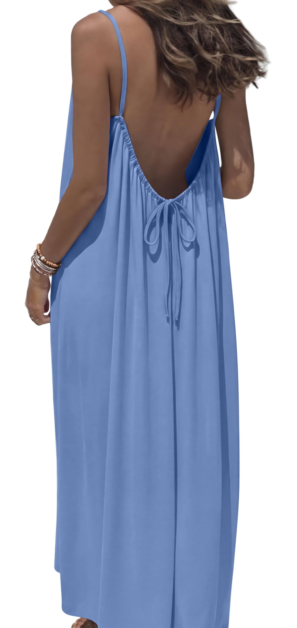 OFEEFAN Summer Dresses for Women 2026 Backless Cami Maxi Sundresses Spaghetti Strap Beach Vacation Clothes Swimsuit Coverup