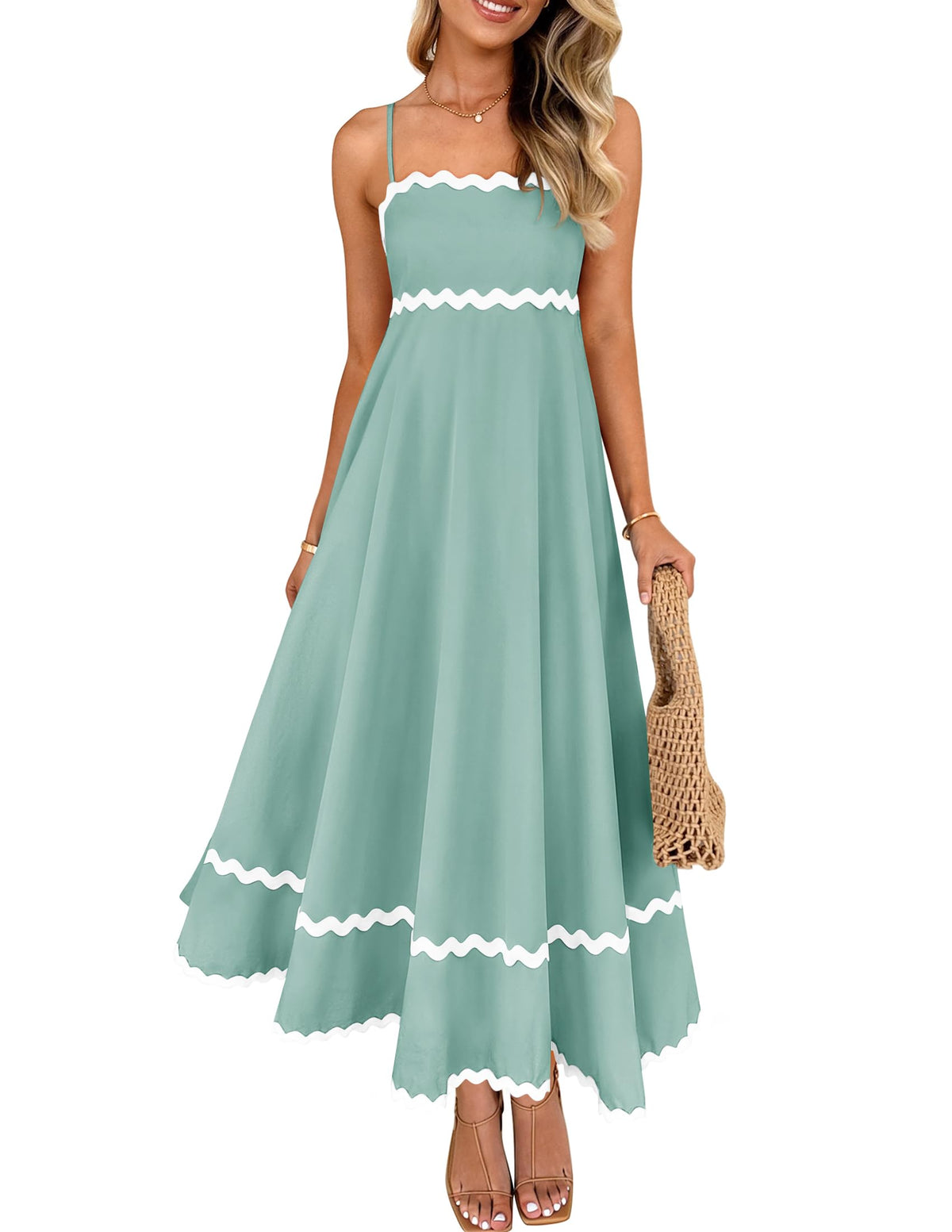ZESICA Women's 2026 Summer Spaghetti Straps Midi Dress