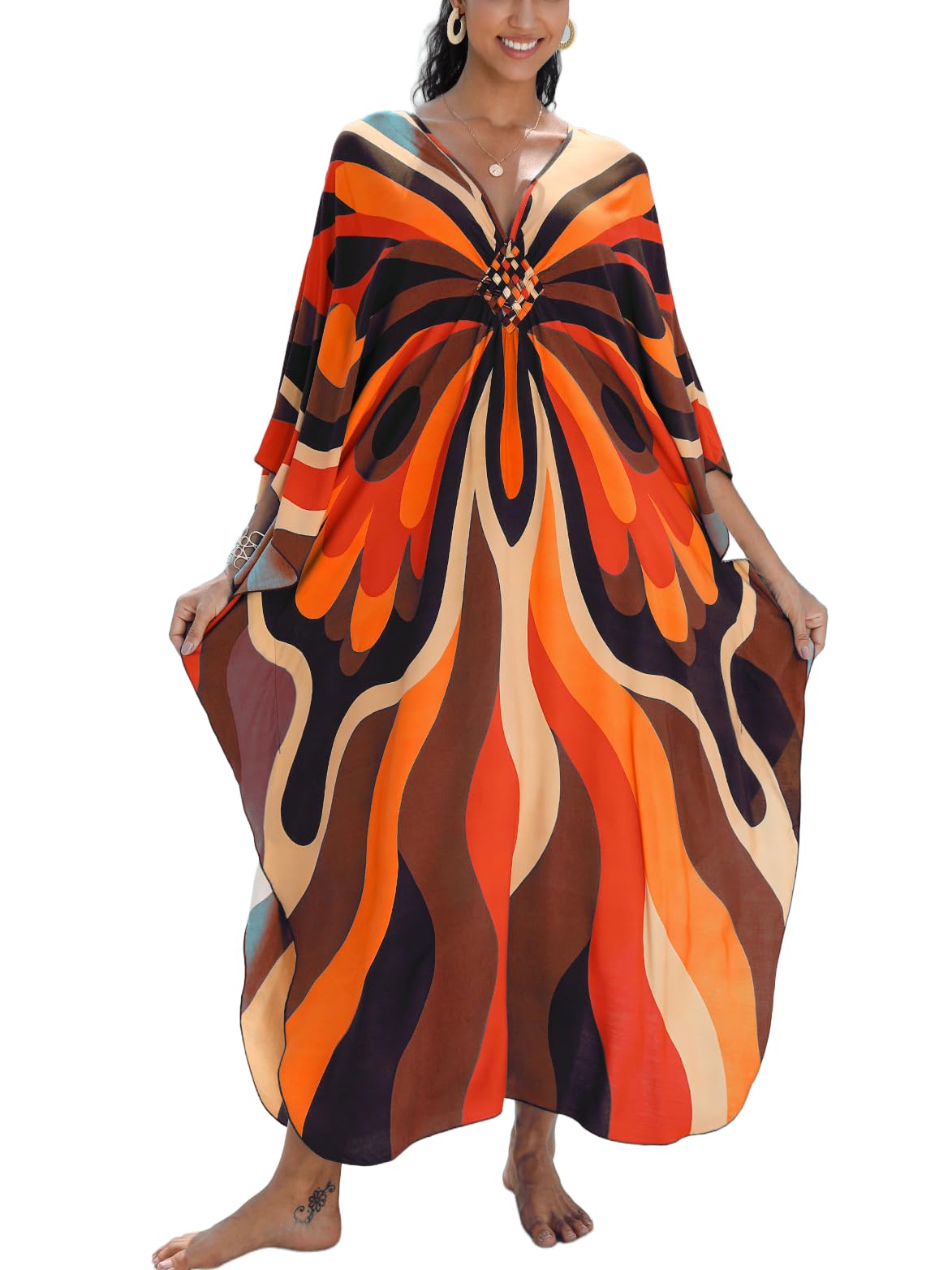 KEYLORTING Plus Size Kaftan Dress Women, African Moo Moo Print Caftan, Batwing Dress, Beach Cover Up for Party and Loungewear