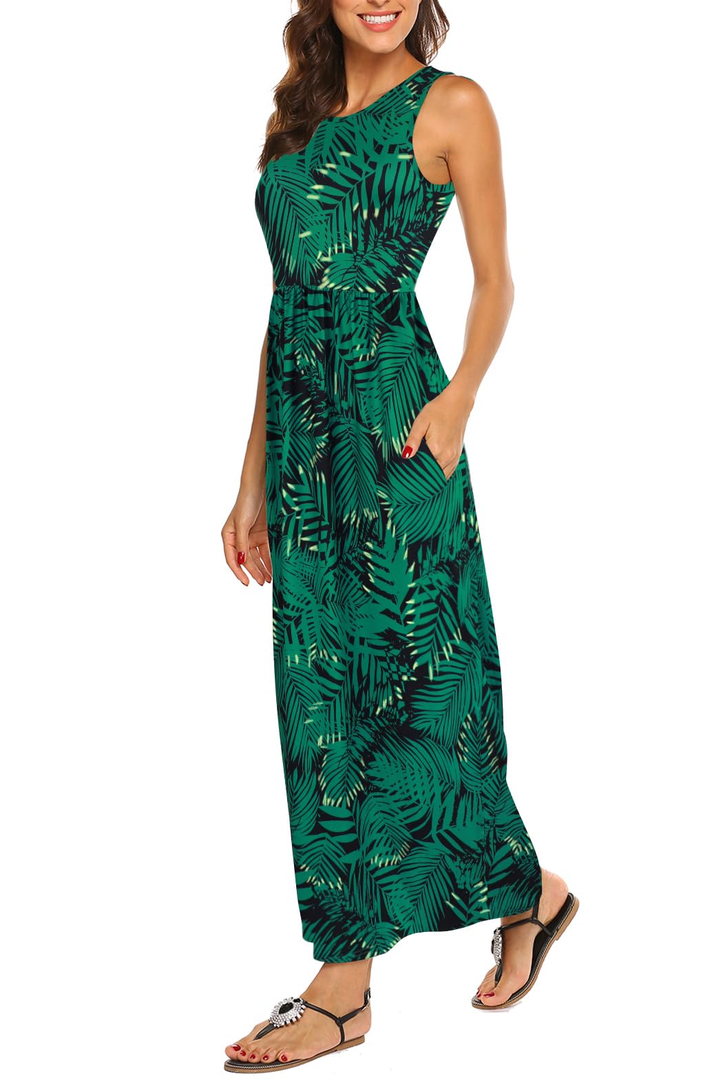 Hount Women's Summer Sleeveless Striped Flowy Casual Long Maxi Dress with Pockets