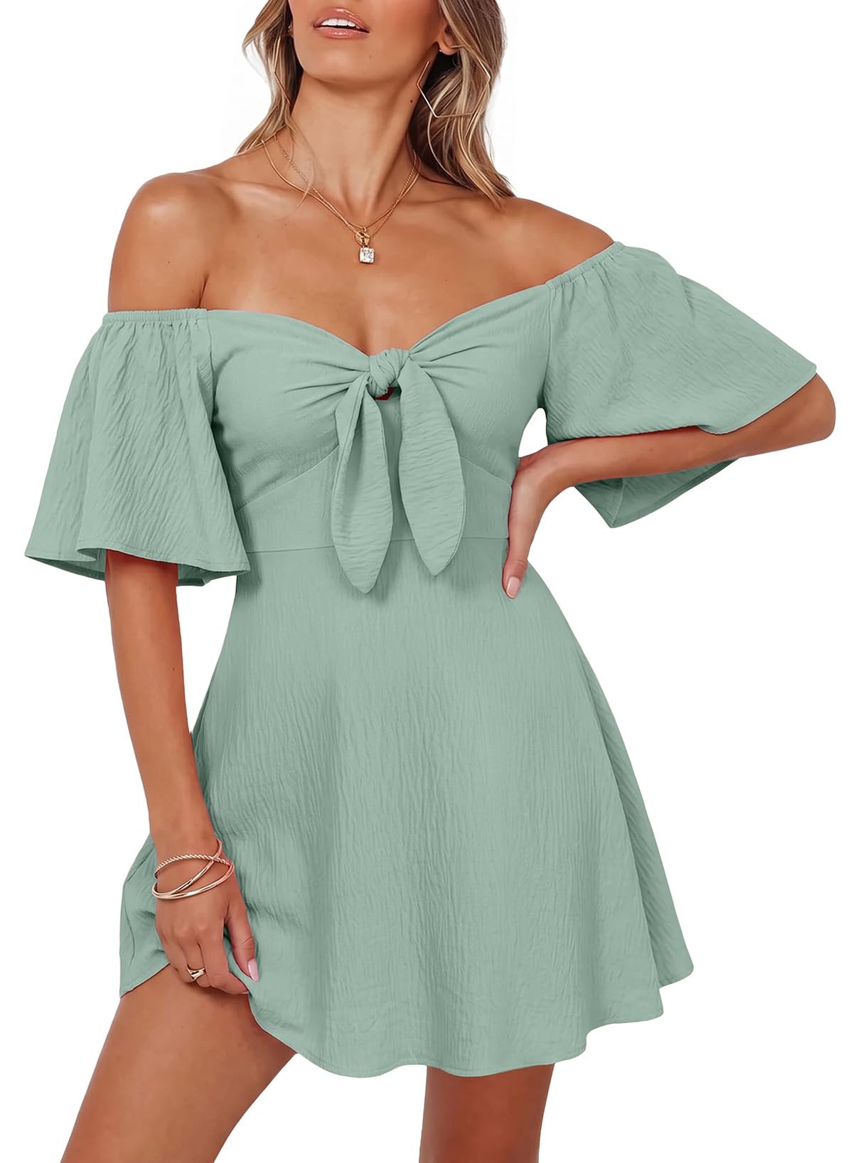 Dokotoo Womens Dresses 2026 Deep V Neck Elegant Bow tie Mini Dress S-XL