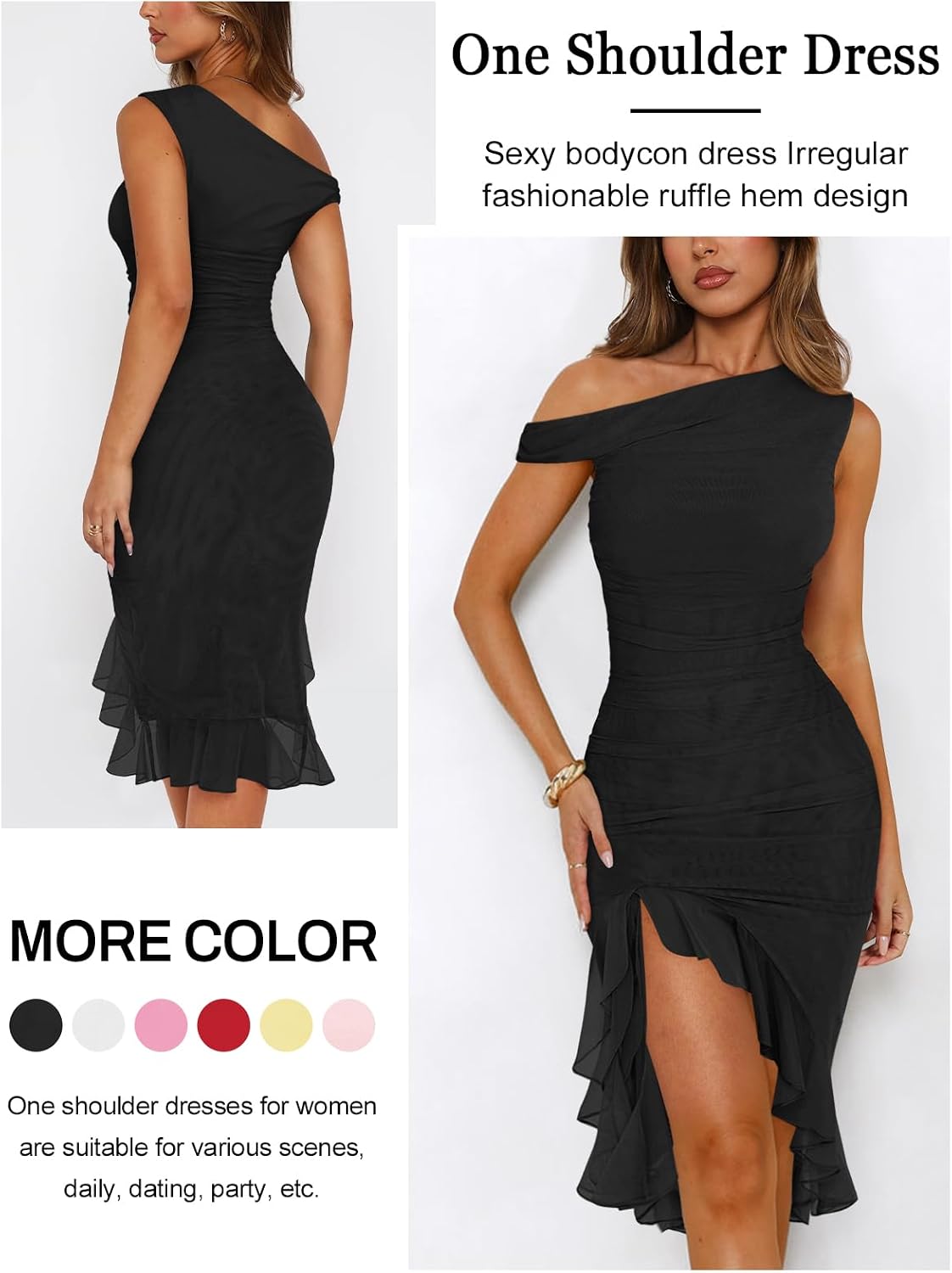 MIYIEONZ One Shoulder Dresses for Women Summer Wedding Guest Dress