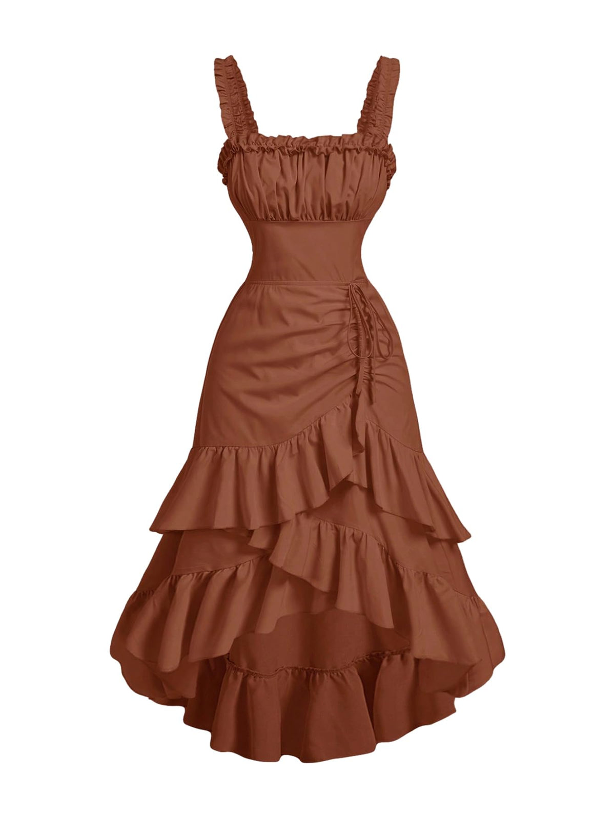 SOLY HUX Women's Layered Ruffle Hem Ruched Asymmetrical Long Dress