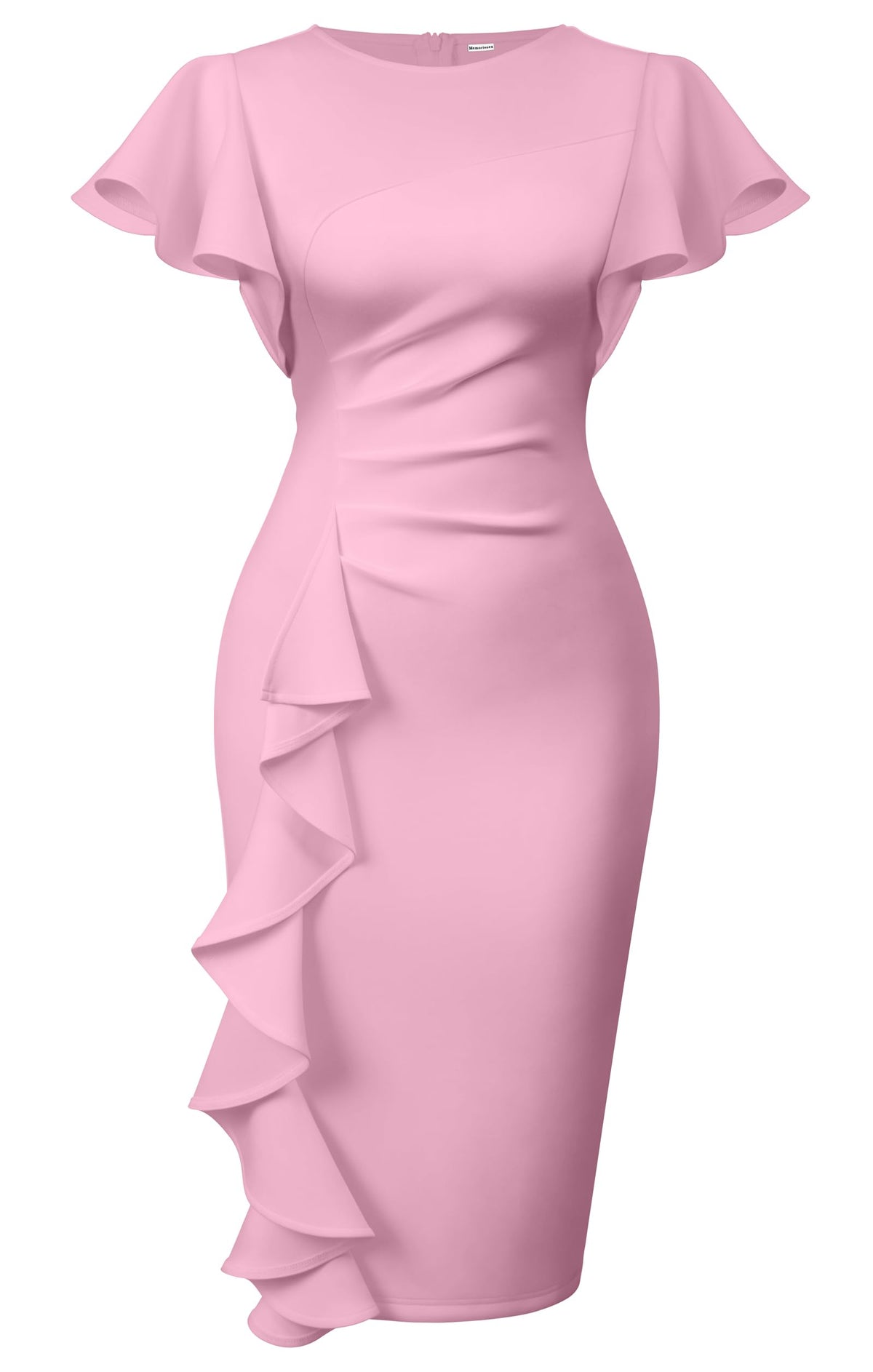 Memoriesea Women's Church Ruffle Sleeve Ruched Work Midi Dress