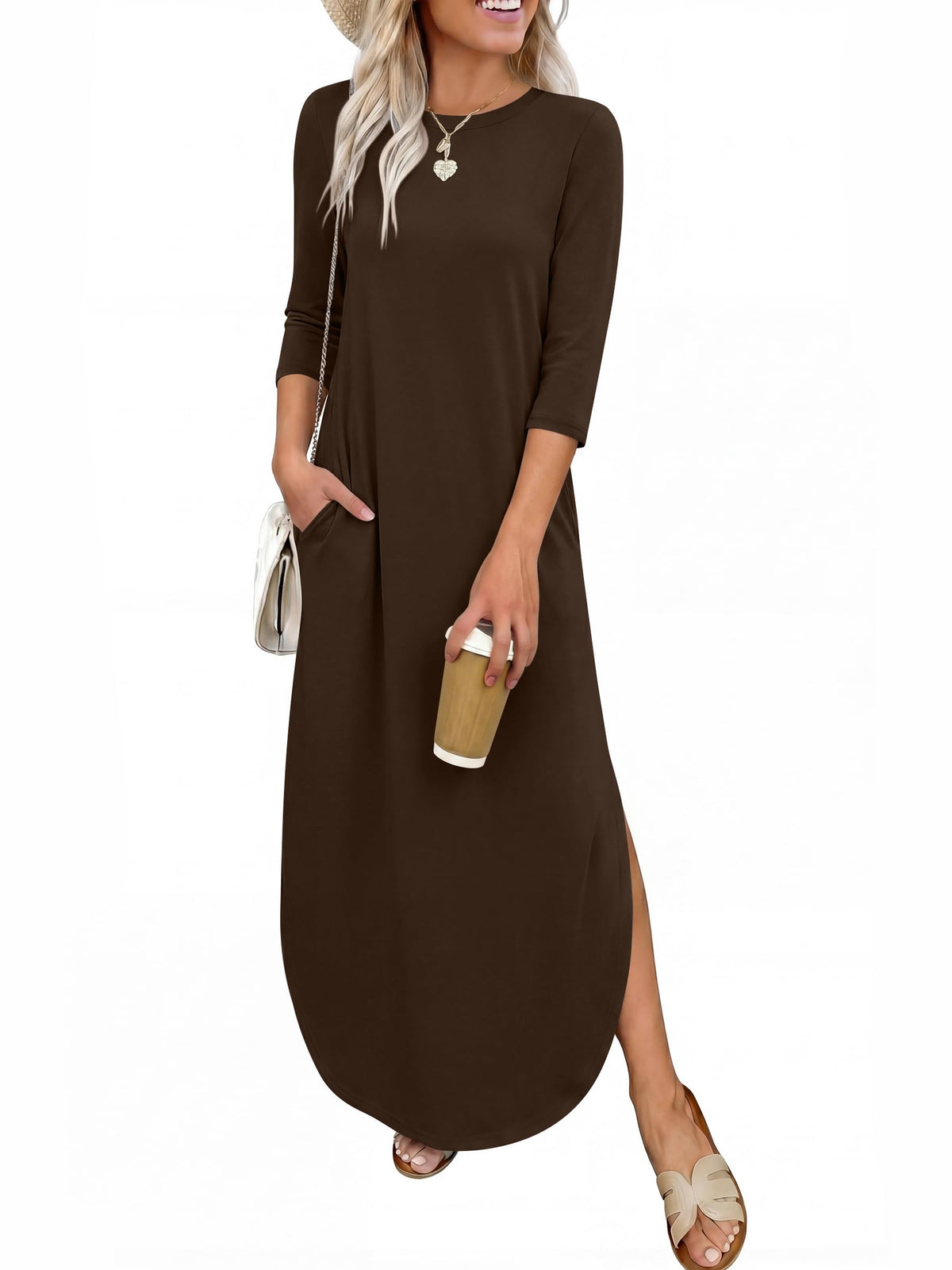 ANRABESS Women’s Air Layer 3/4 Sleeve Fall Maxi Dress & Pockets