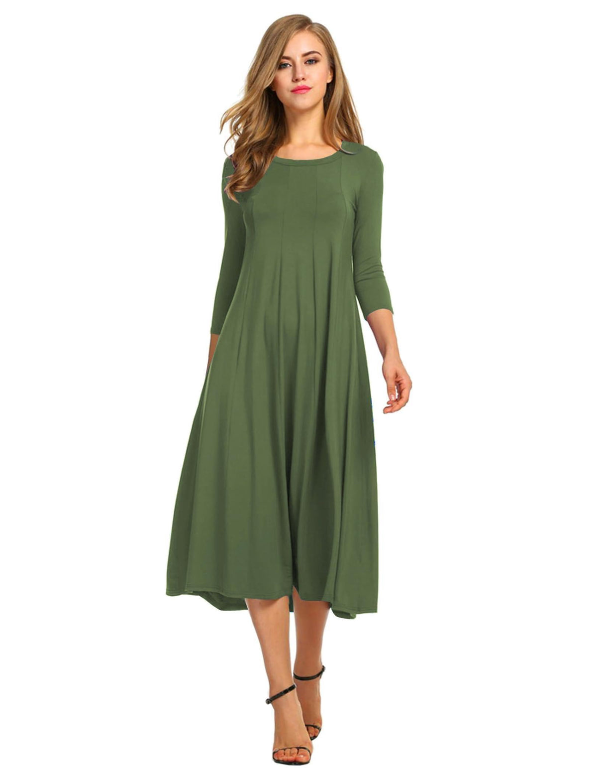 HOTOUCH Women's 3/4 Sleeve A-line and Flare Midi Long Dress