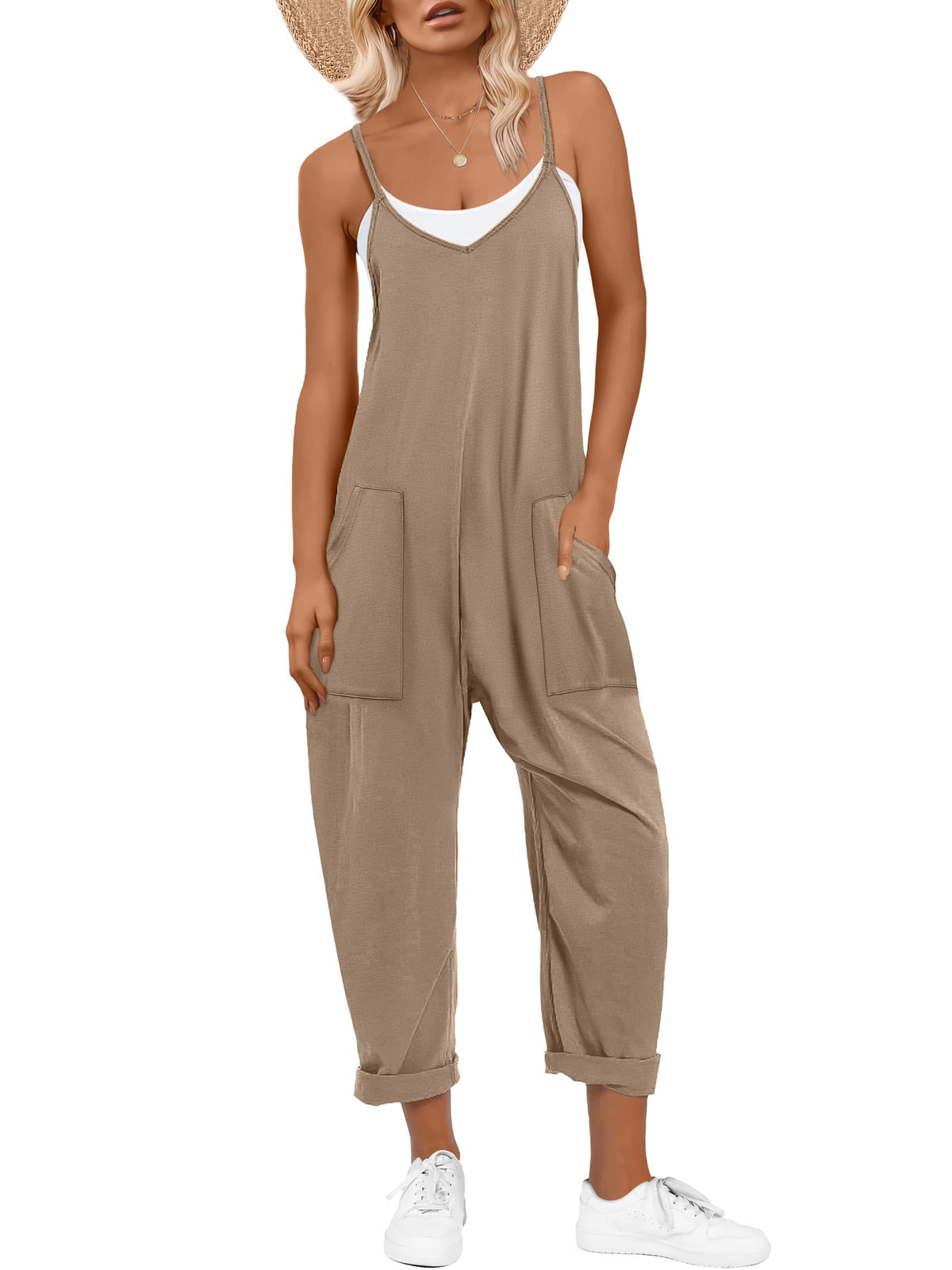 ANRABESS Jumpsuits for Women Summer Casual Sleeveless Overalls
