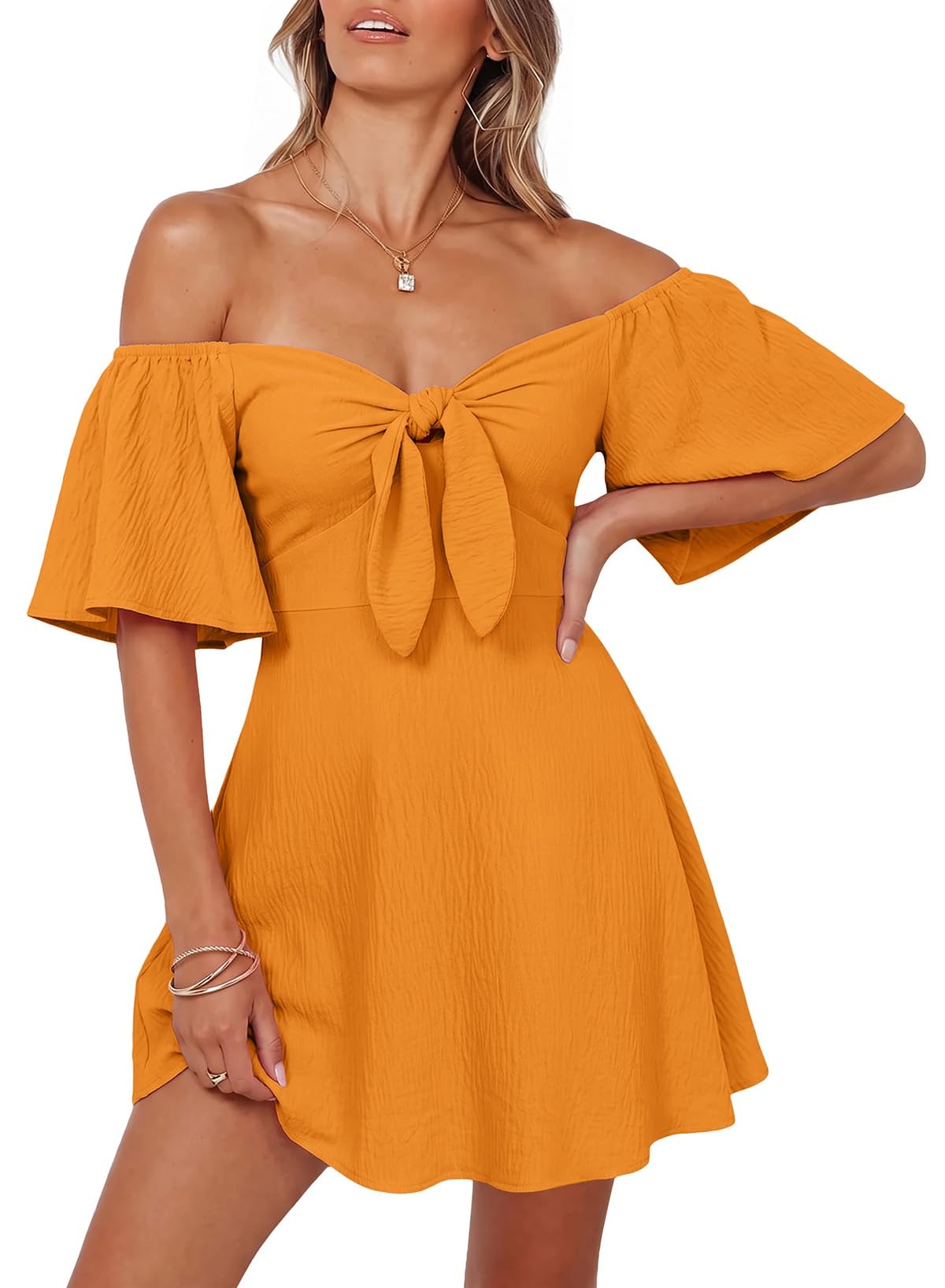 Dokotoo Womens Dresses 2026 Deep V Neck Elegant Bow tie Mini Dress S-XL