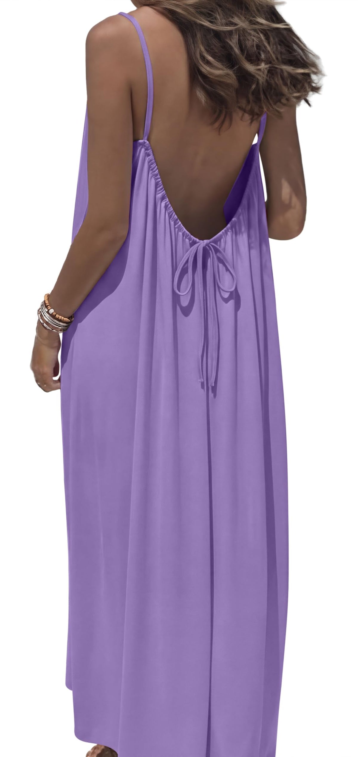OFEEFAN Summer Dresses for Women 2026 Backless Cami Maxi Sundresses Spaghetti Strap Beach Vacation Clothes Swimsuit Coverup