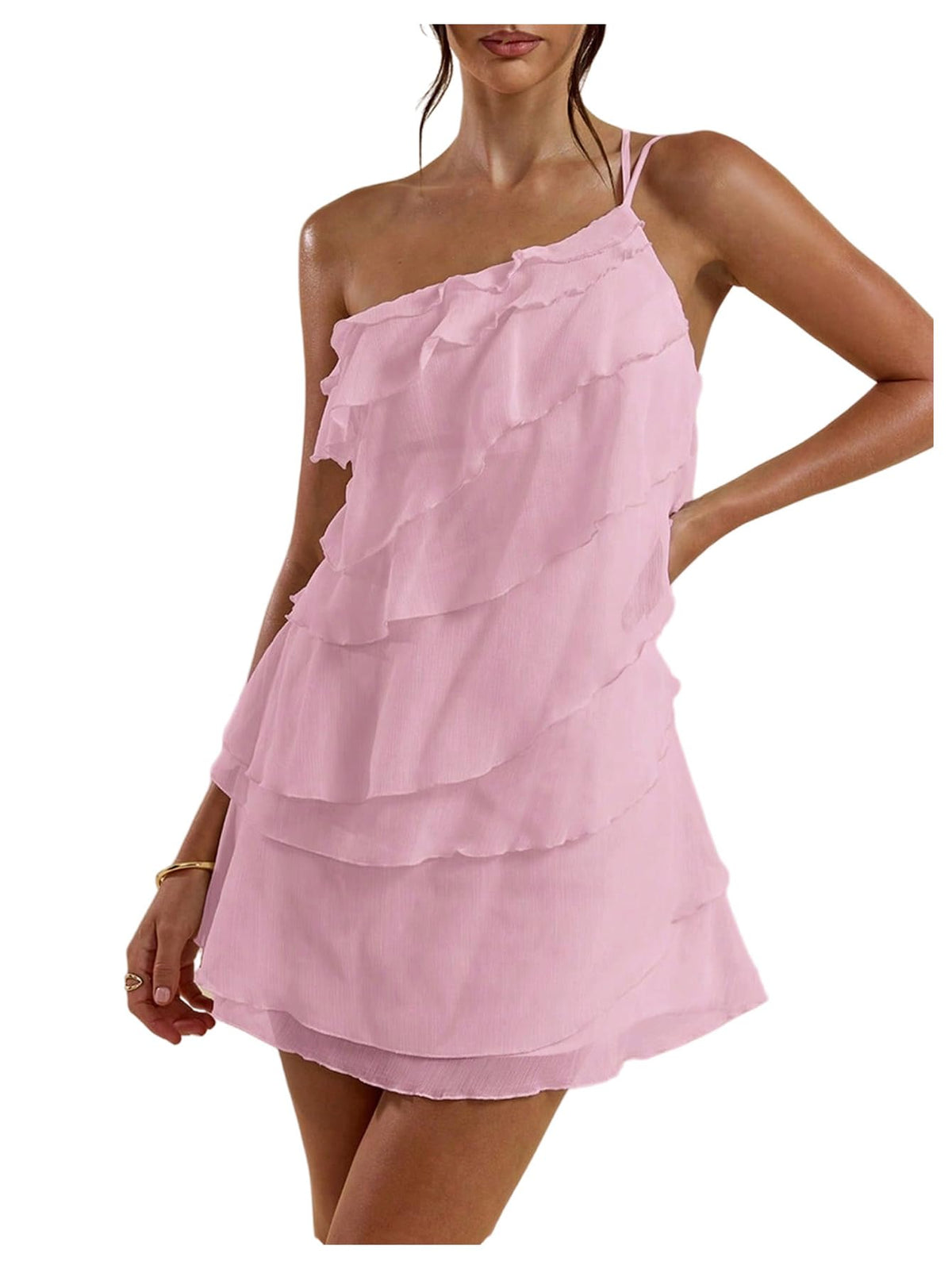 SOLY HUX Women's One Shoulder Ruffle Mini Dress
