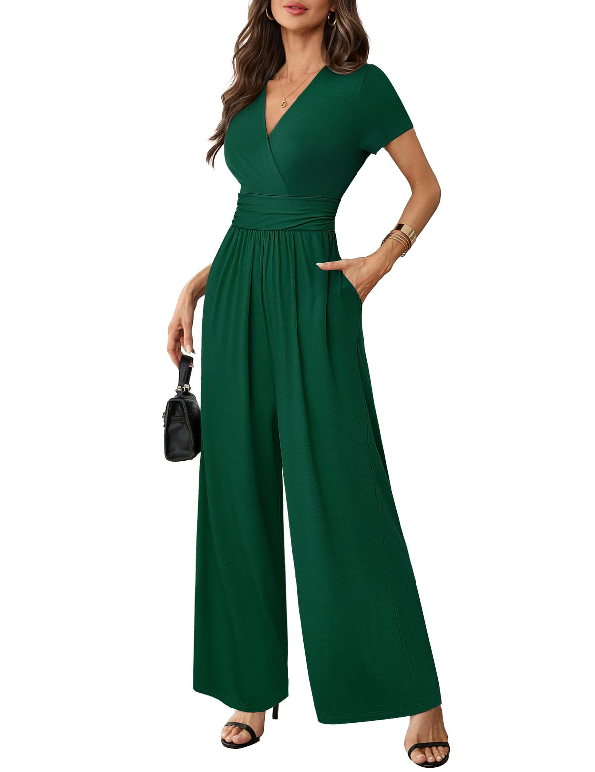 LOOKBOHO Women Jumpsuits Dressy Casual Short Sleeve Wide Leg Pants Rompers