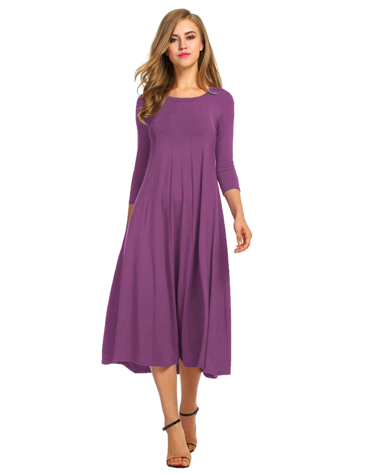 HOTOUCH Women's 3/4 Sleeve A-line and Flare Midi Long Dress