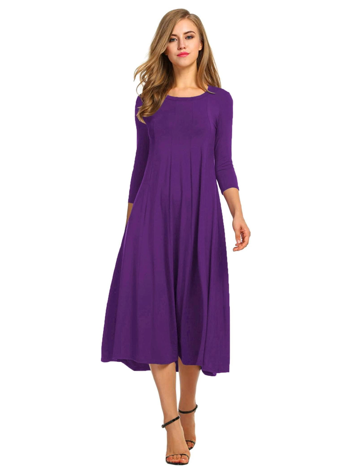 HOTOUCH Women's 3/4 Sleeve A-line and Flare Midi Long Dress