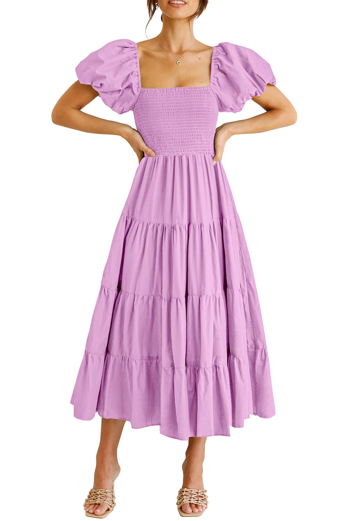 PRETTYGARDEN Women's Smocked Midi Wedding Guest Dress