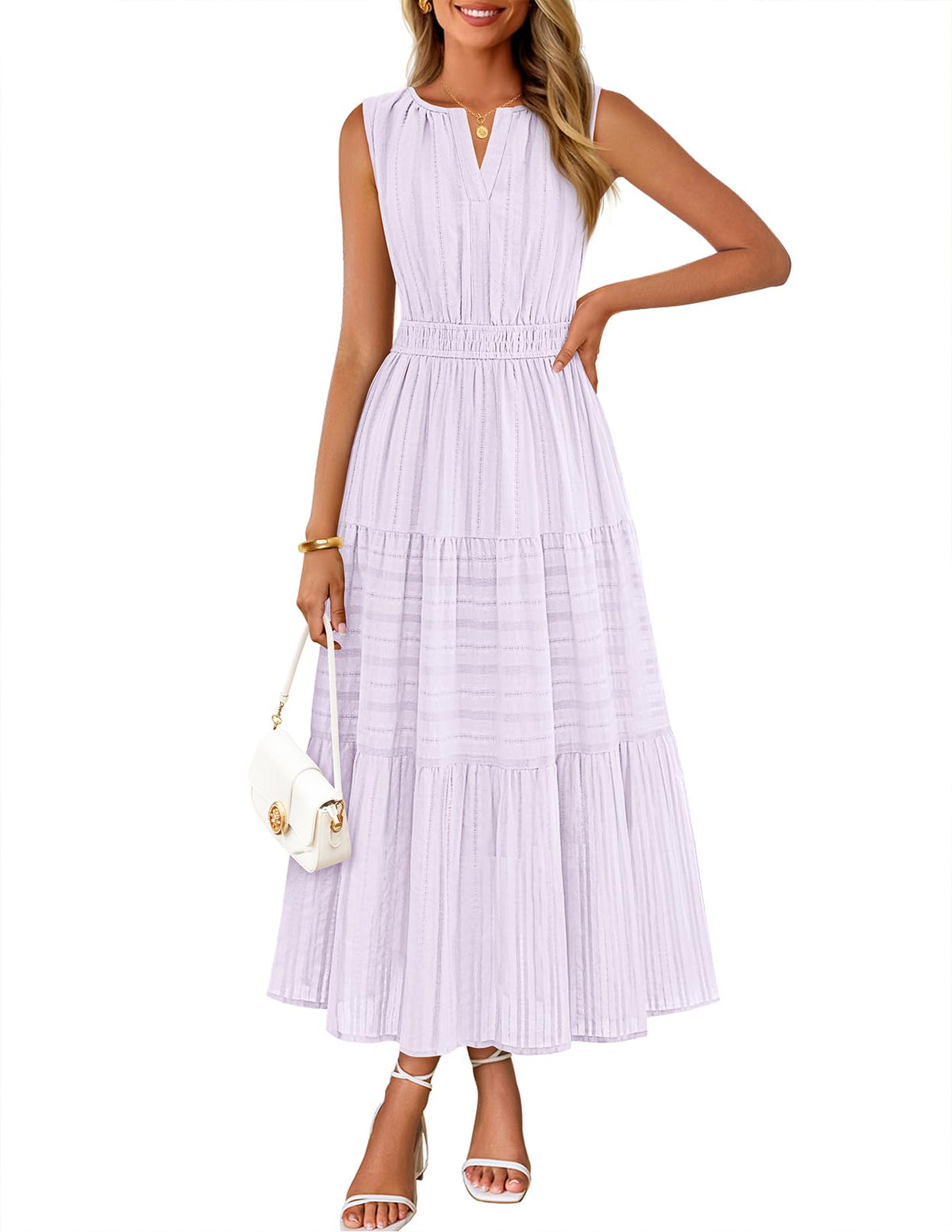 MEROKEETY Summer Casual Sleeveless V Neck Midi Maxi Cotton Dress Women 2026