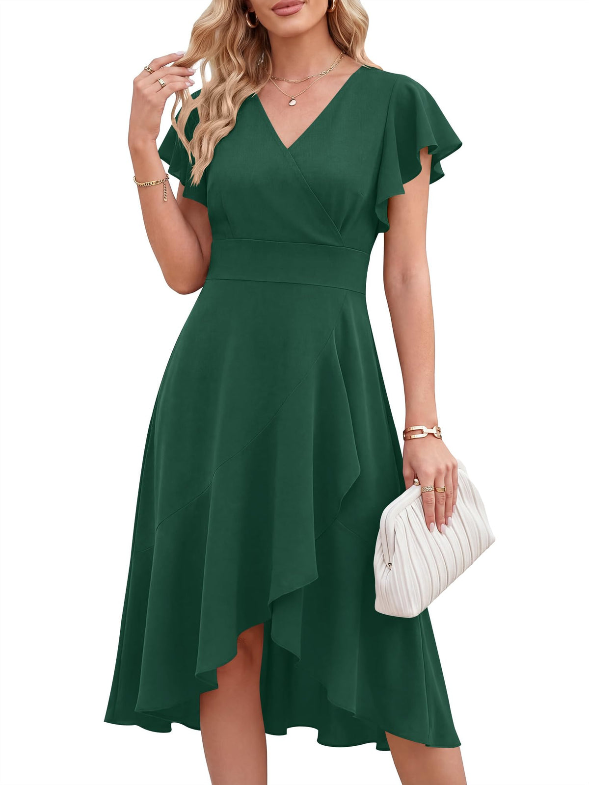 ANRABESS Womens Cocktail Dress Semi Formal Wedding Guest Wrap Midi Dresses Summer Western A Line High Low Ruffled Dress