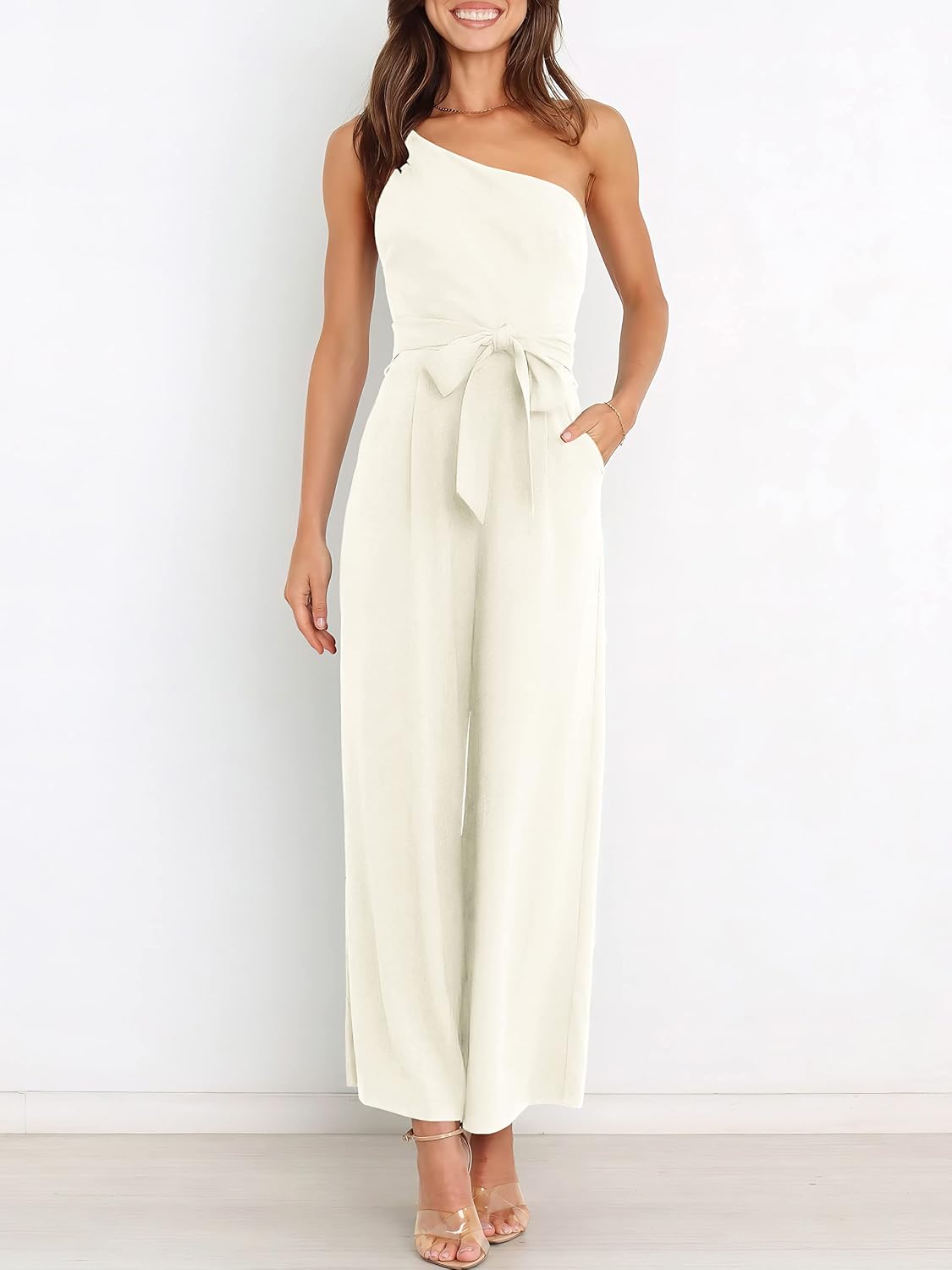 ANRABESS Jumpsuits for Women Dressy One Shoulder Sleeveless Romper