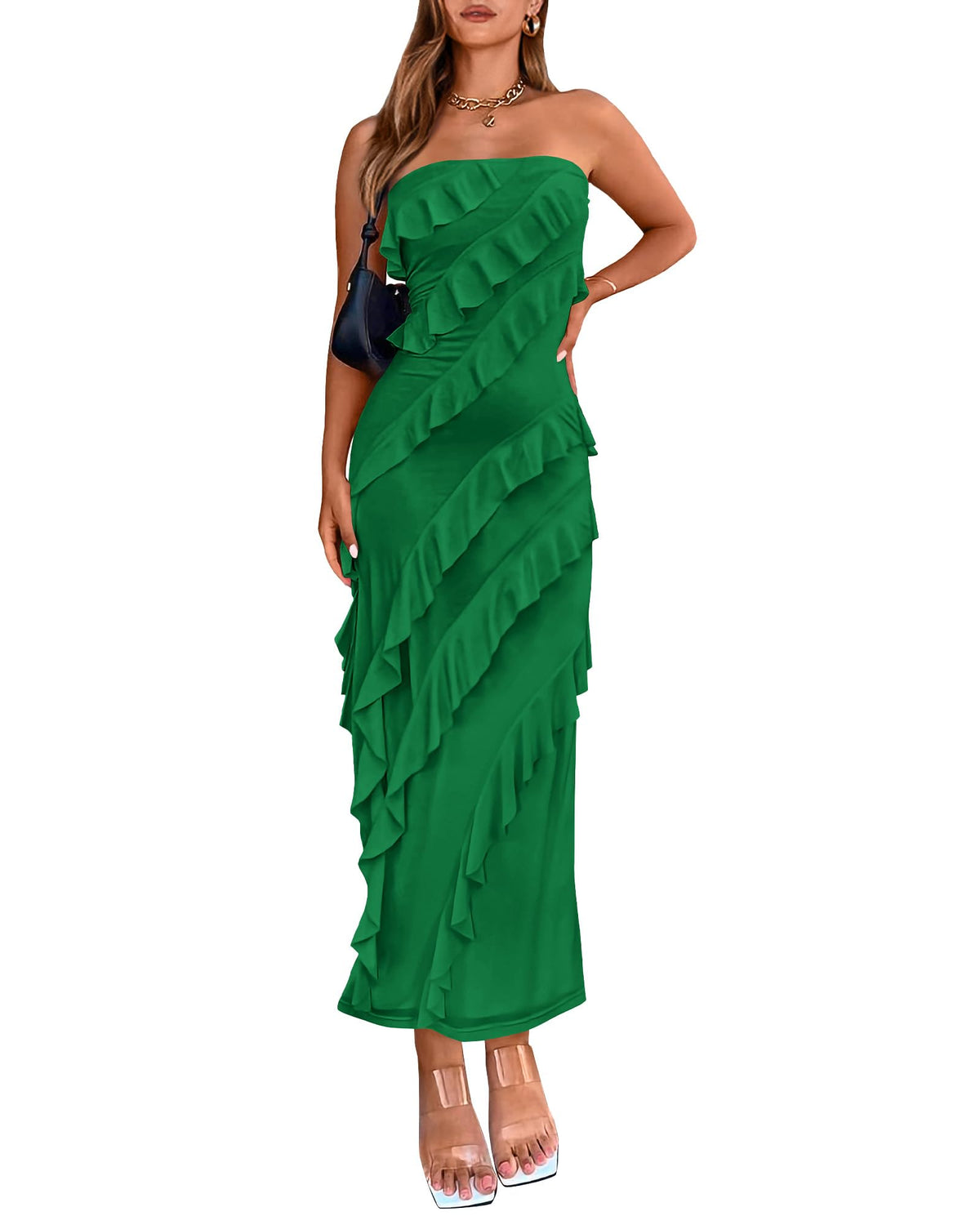 BTFBM Maxi Dresses for Women Solid Bodycon Summer Wedding Guest Dress