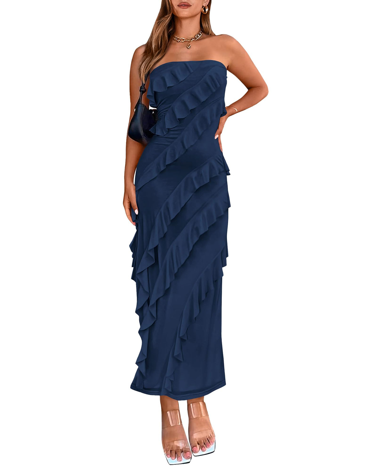 BTFBM Maxi Dresses for Women Solid Bodycon Summer Wedding Guest Dress