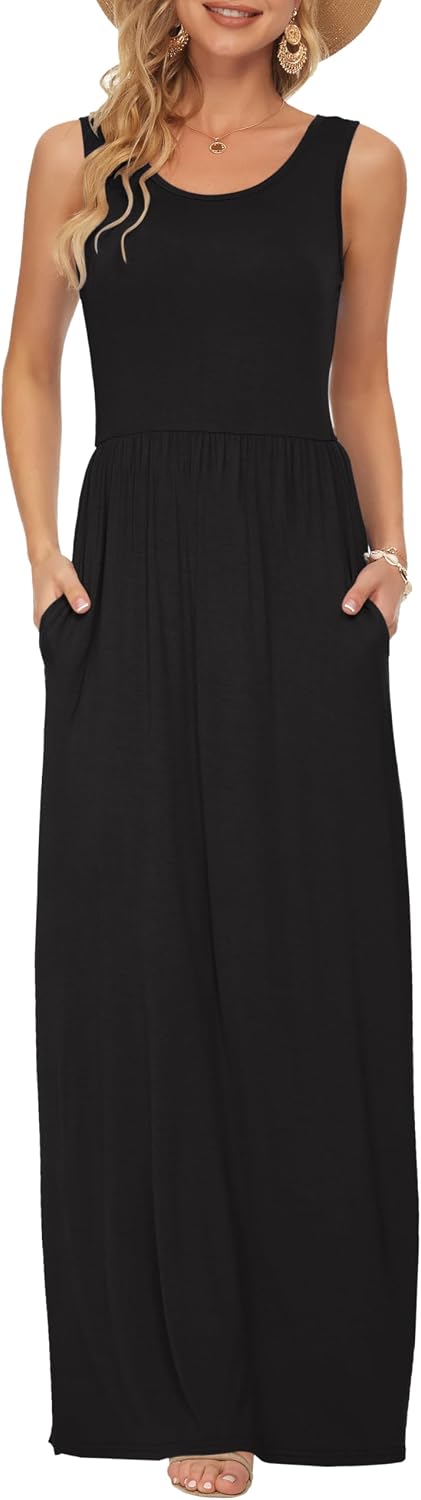 AUSELILY Women's Summer Sleeveless Loose Plain Casual Long Maxi Dresses