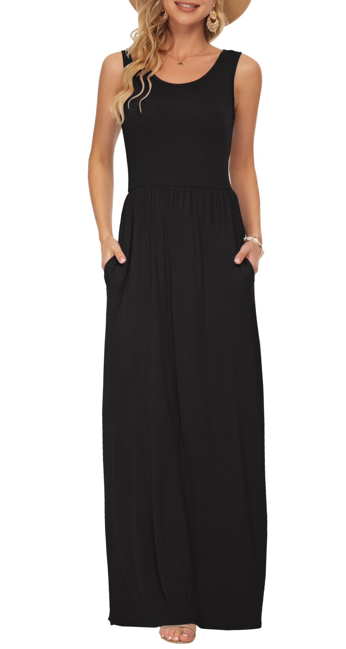 AUSELILY Women's Summer Sleeveless Loose Plain Casual Long Maxi Dresses