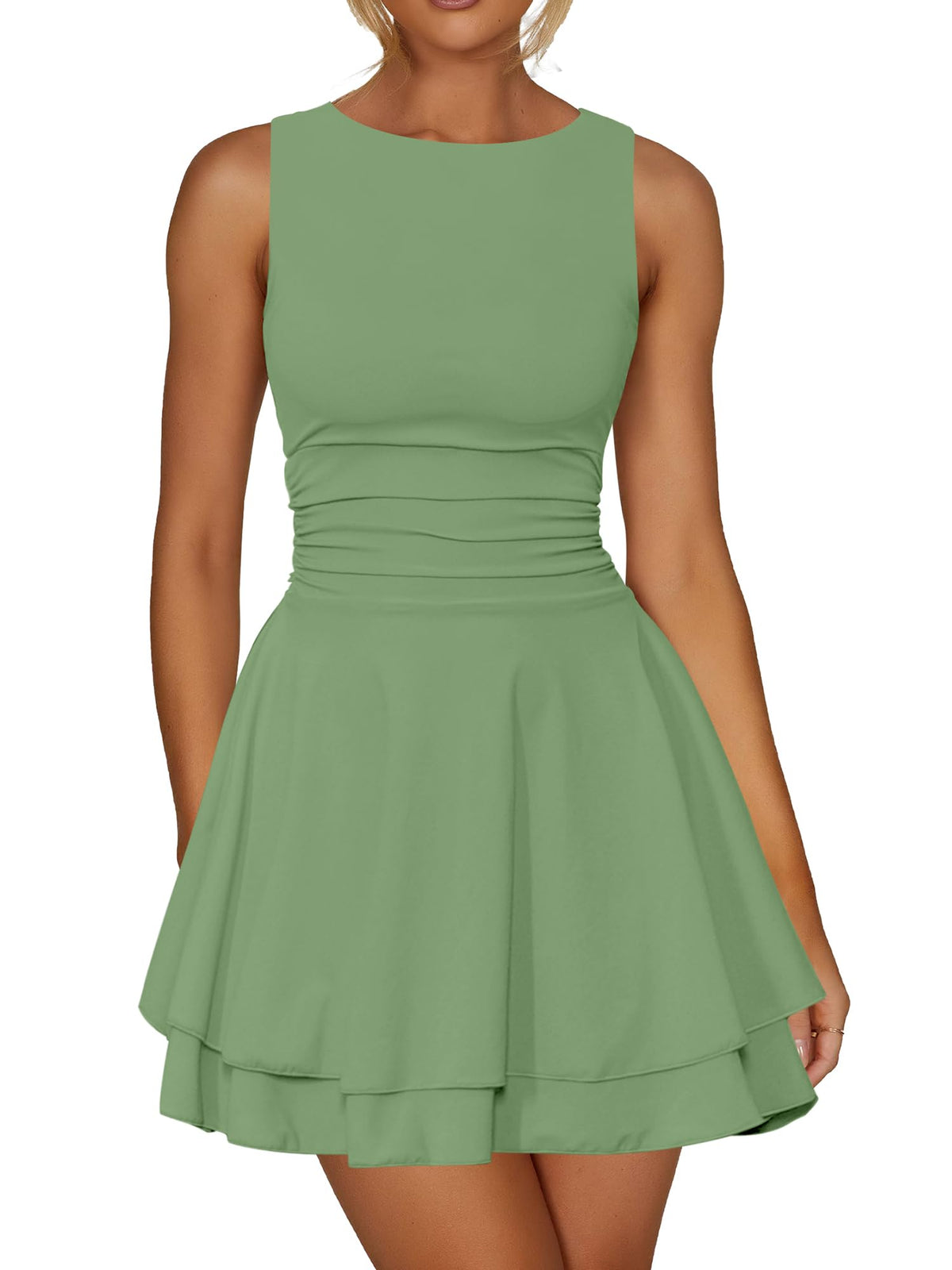 Kaximil Women's Ruffle Hem Boat Neck Party Mini Dress