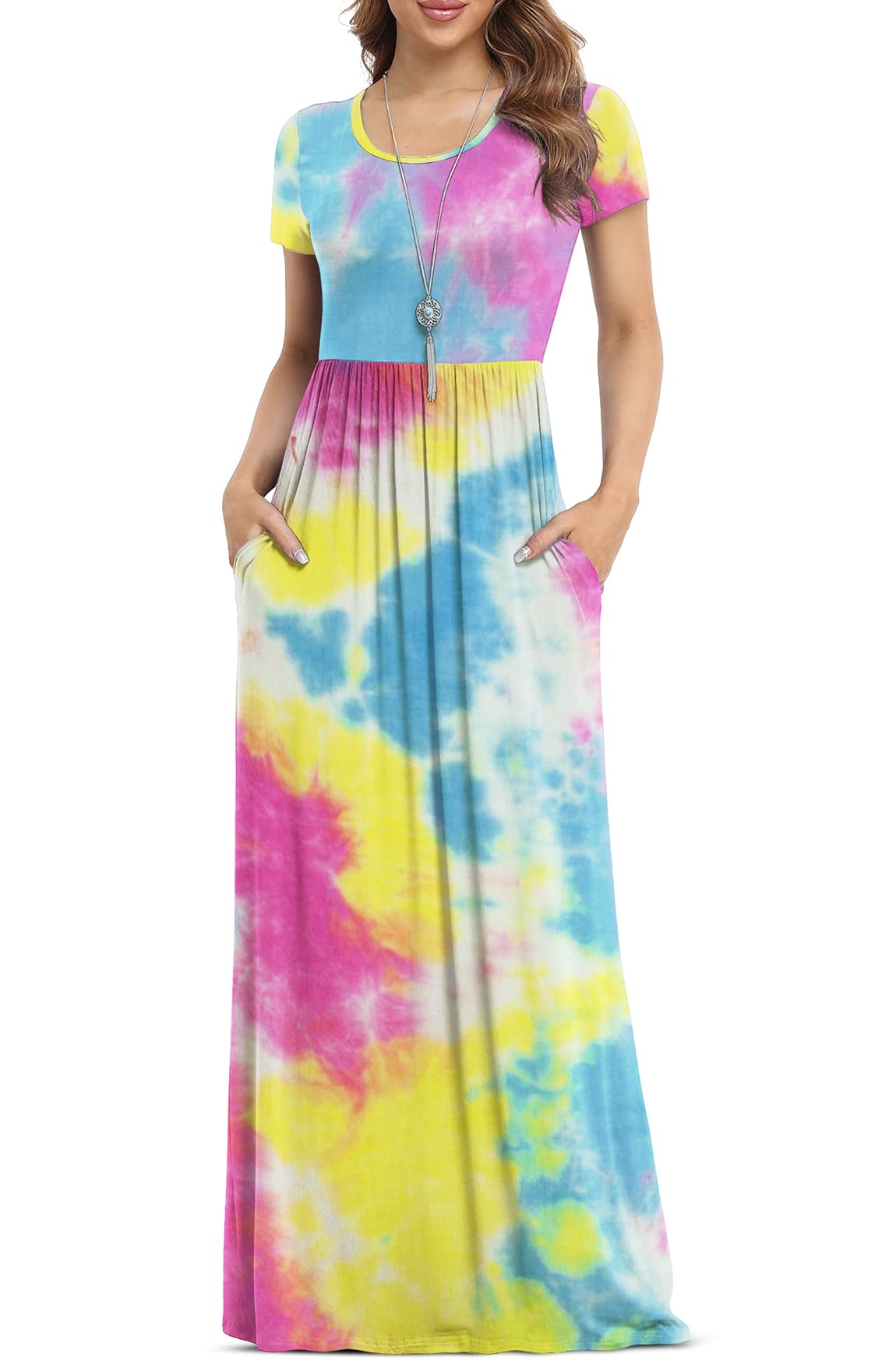 VIISHOW Women's Short Sleeve Loose Plain Maxi Dresses Casual Long Dresses with Pockets