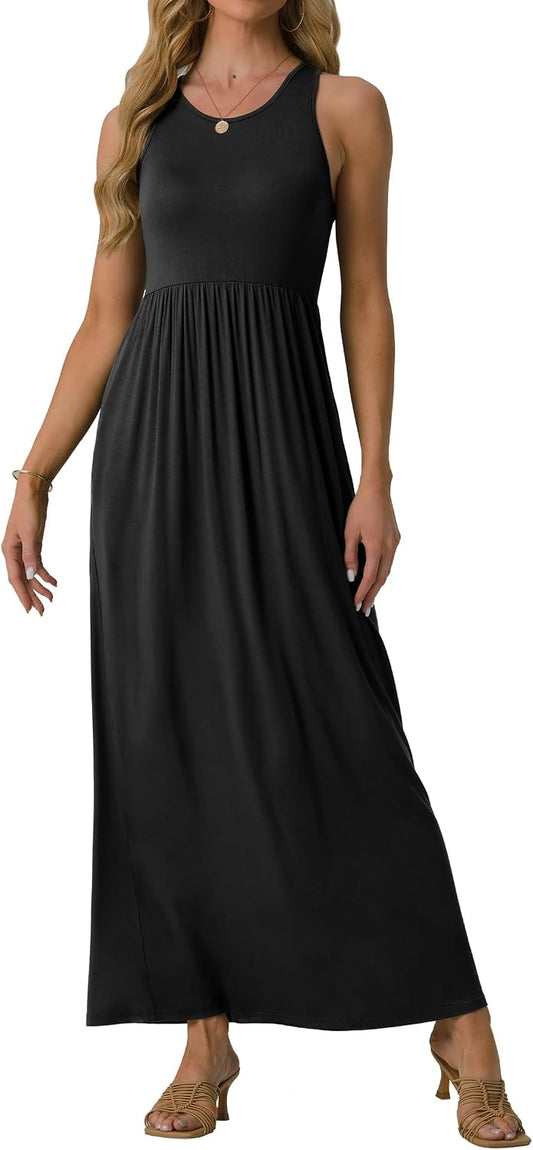 GRECERELLE Women's Summer Sleeveless Casual Long Tank Maxi Dress with Pockets (XS-3XL)