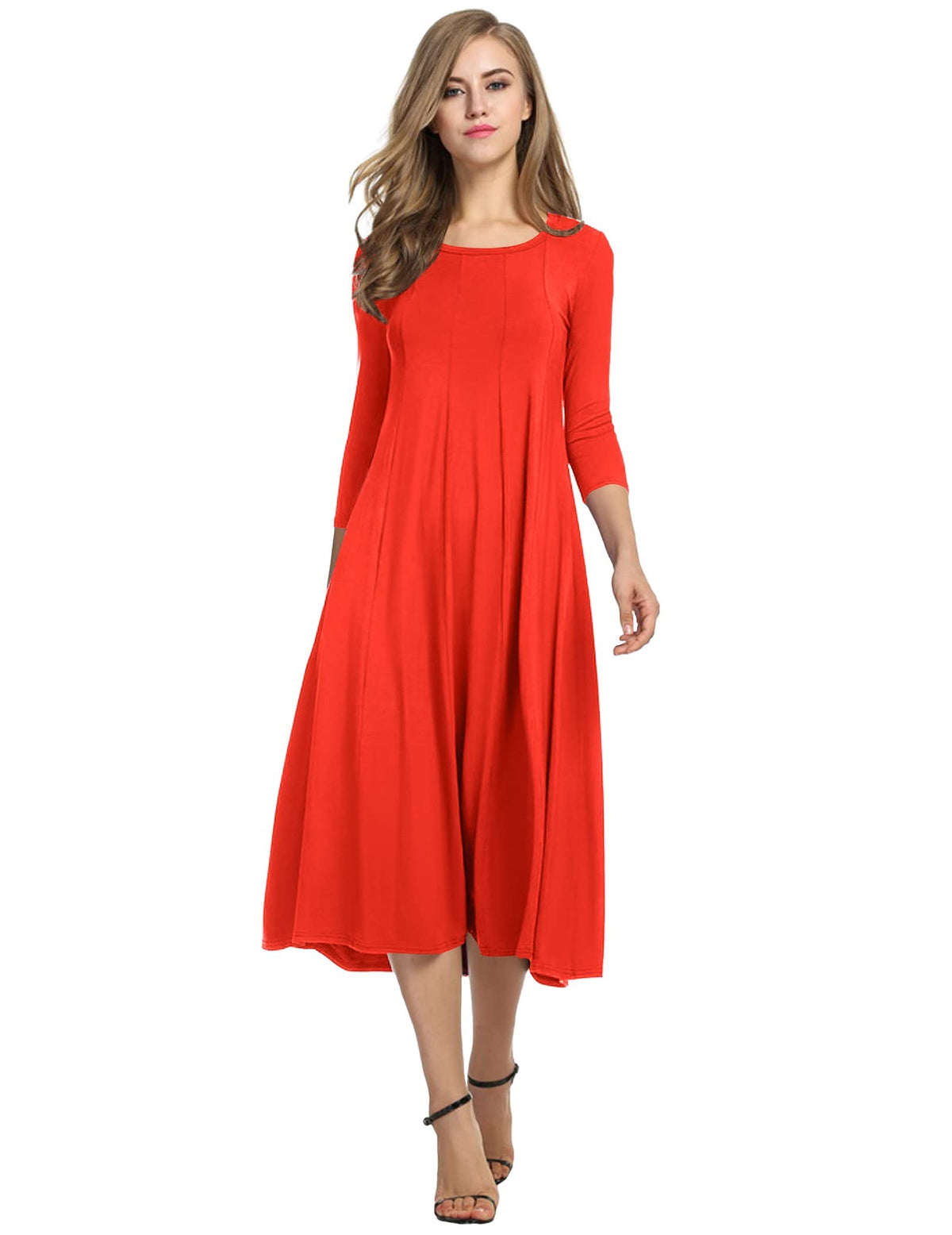 HOTOUCH Women's 3/4 Sleeve A-line and Flare Midi Long Dress