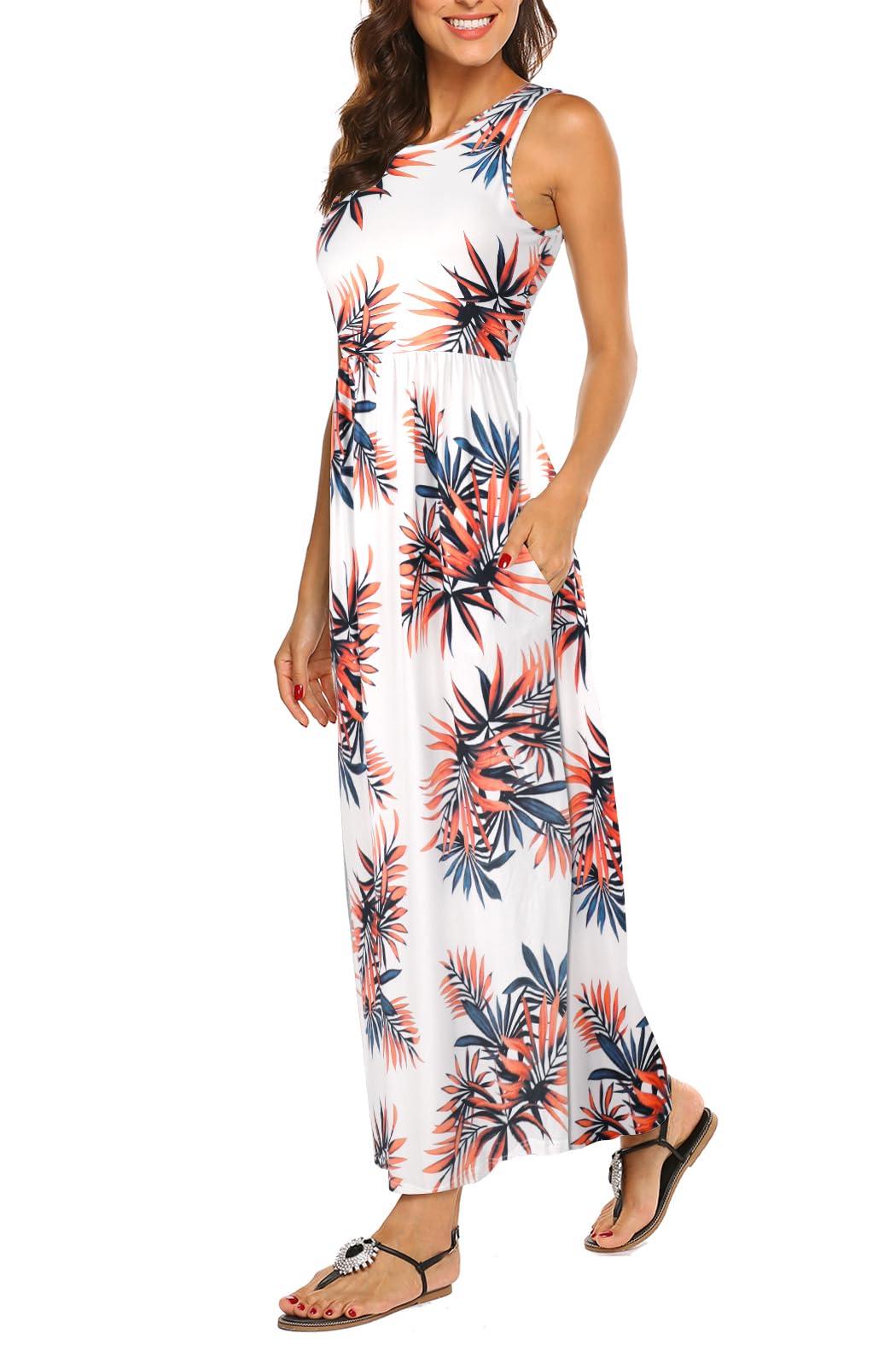 Hount Women's Summer Sleeveless Striped Flowy Casual Long Maxi Dress with Pockets