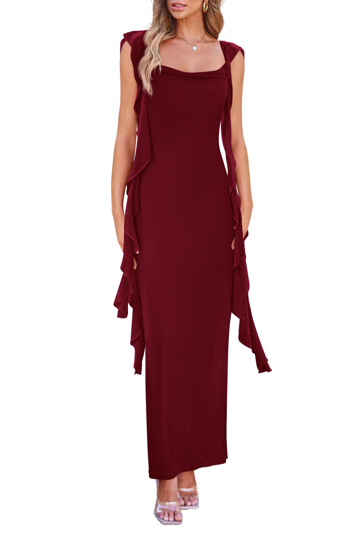 PRETTYGARDEN Summer Dresses for Women Ruffle Bodycon Maxi Dress
