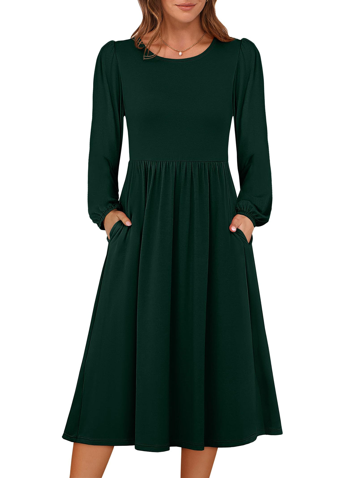 ANRABESS Women Long Sleeve Casual Fall Midi Dress Lightweight with Pockets