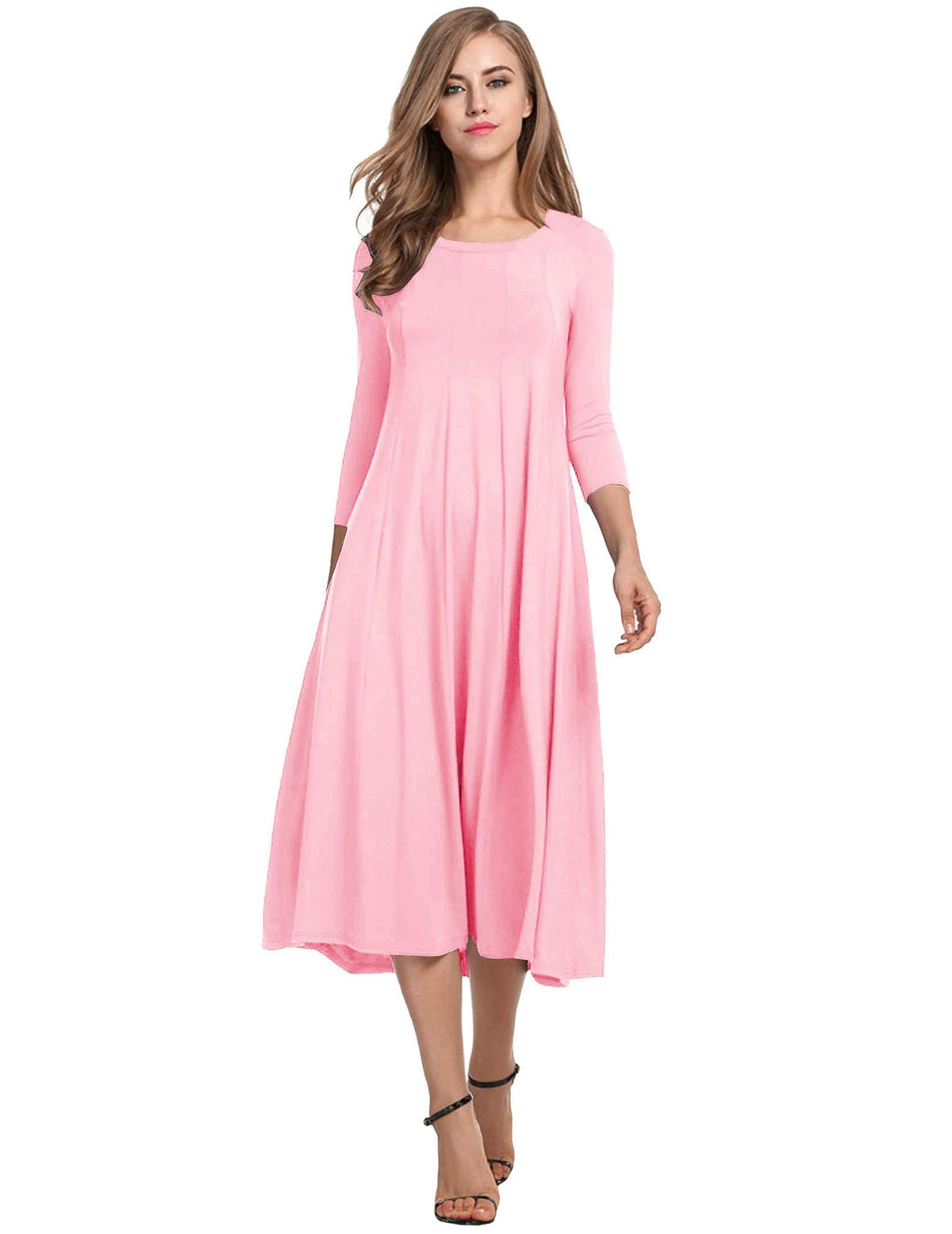 HOTOUCH Women's 3/4 Sleeve A-line and Flare Midi Long Dress