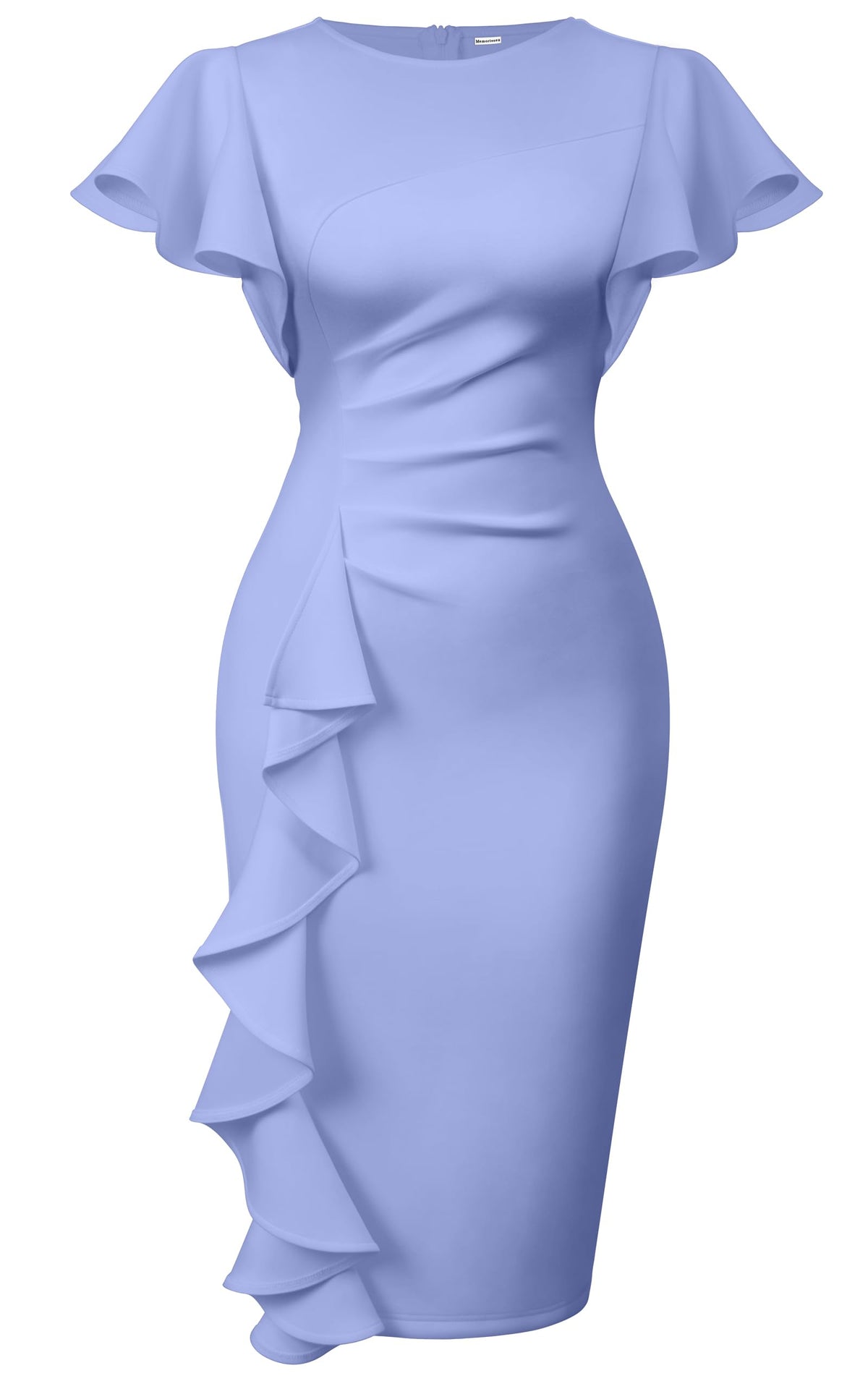 Memoriesea Women's Church Ruffle Sleeve Ruched Work Midi Dress
