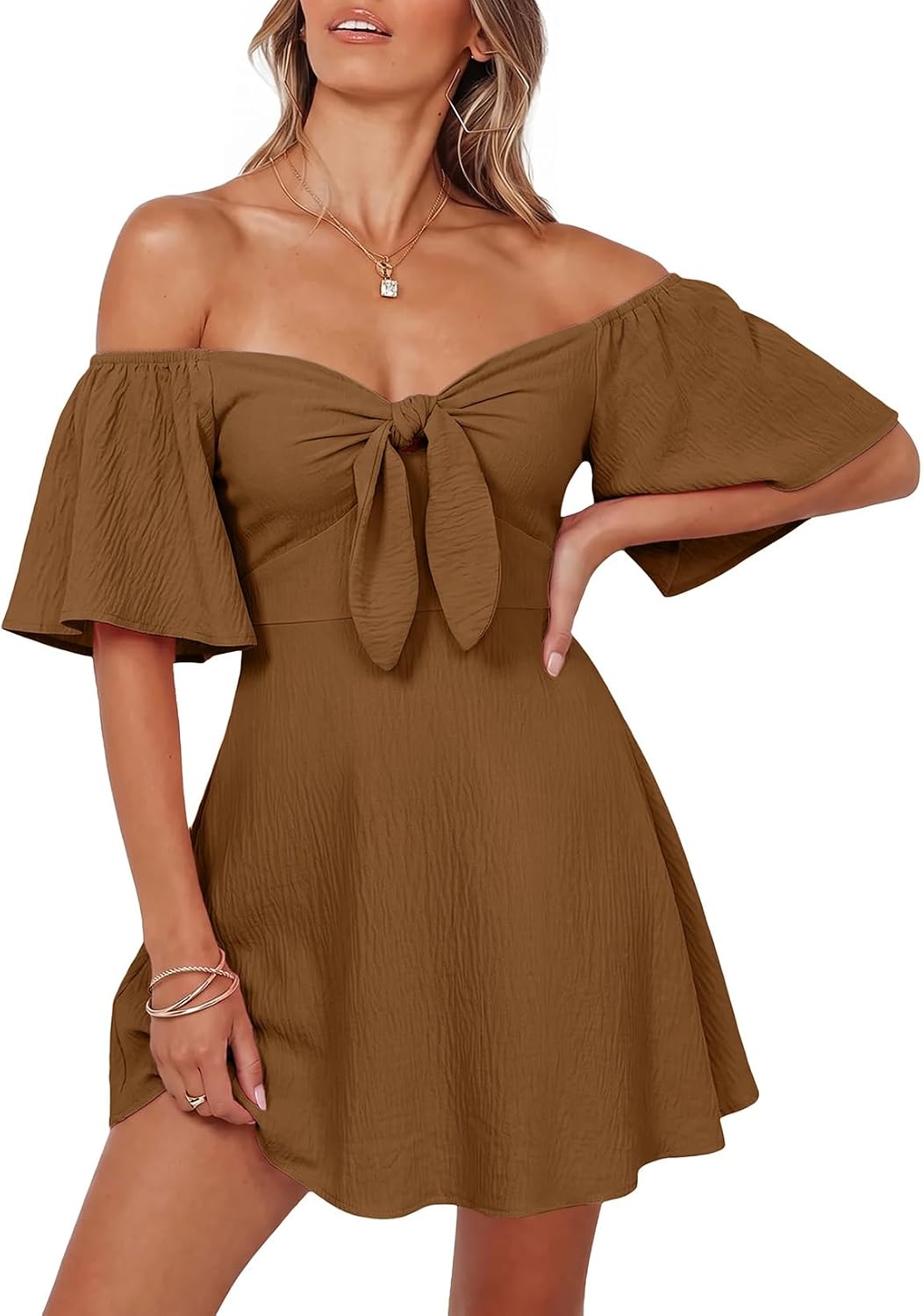 Dokotoo Womens Dresses 2026 Deep V Neck Elegant Bow tie Mini Dress S-XL