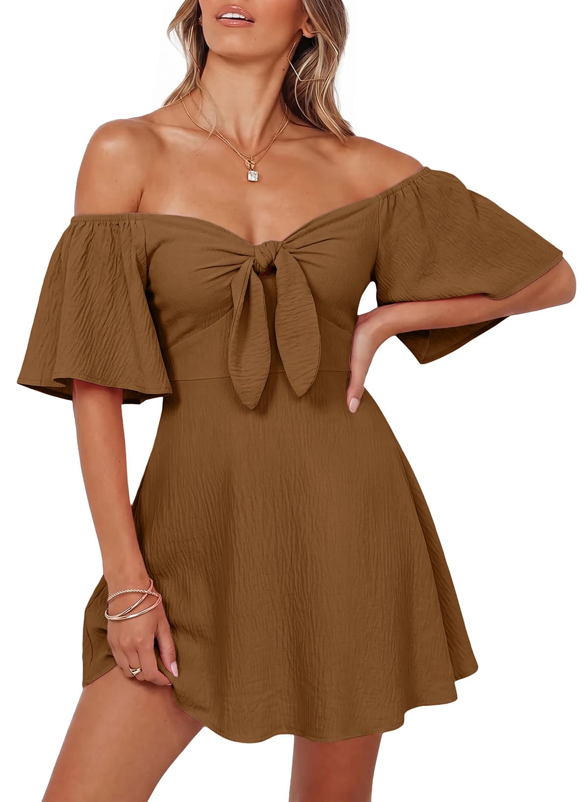 Dokotoo Womens Dresses 2026 Deep V Neck Elegant Bow tie Mini Dress S-XL