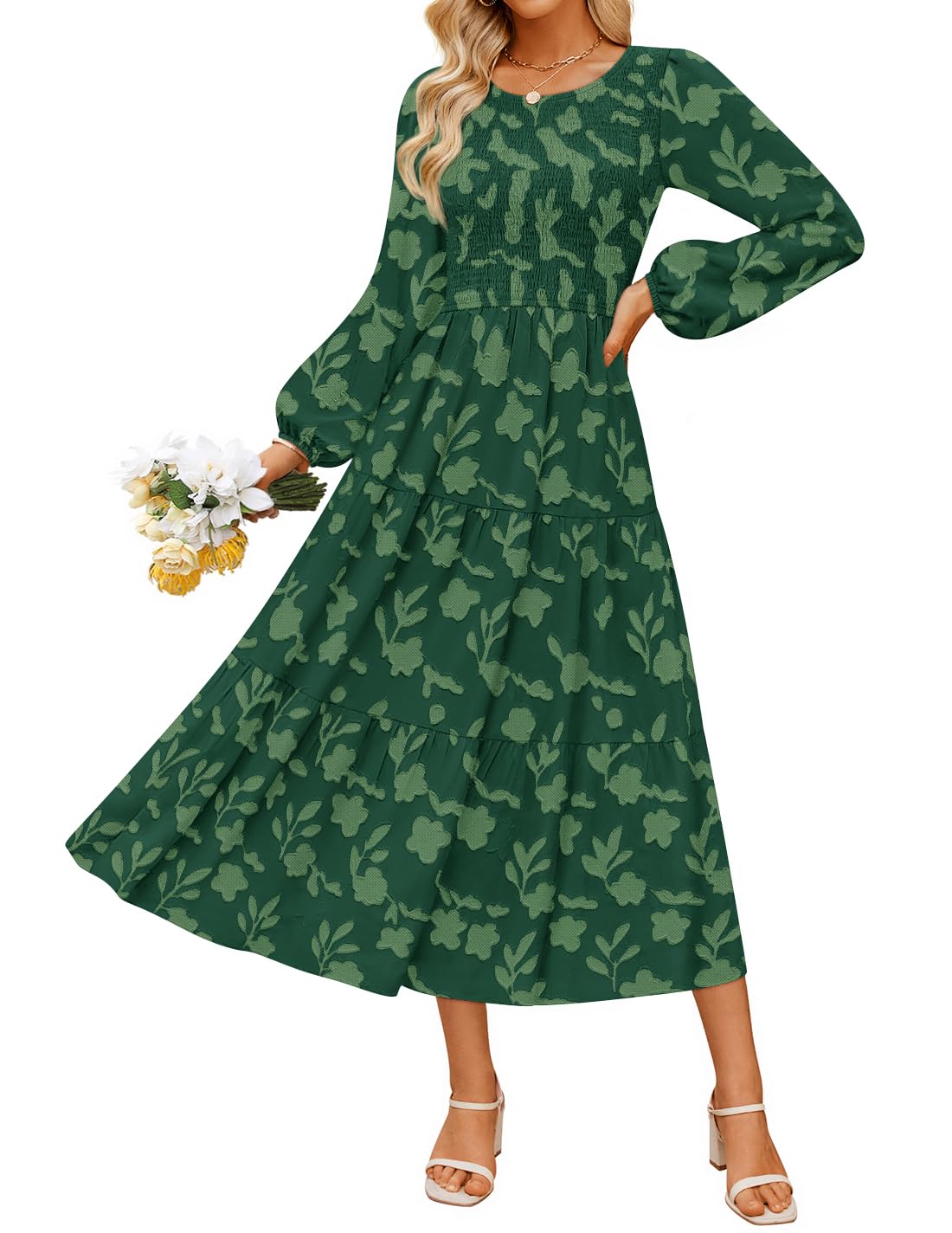 ZESICA Womens Fall Wedding Guest Long Sleeve Boho Midi Dress