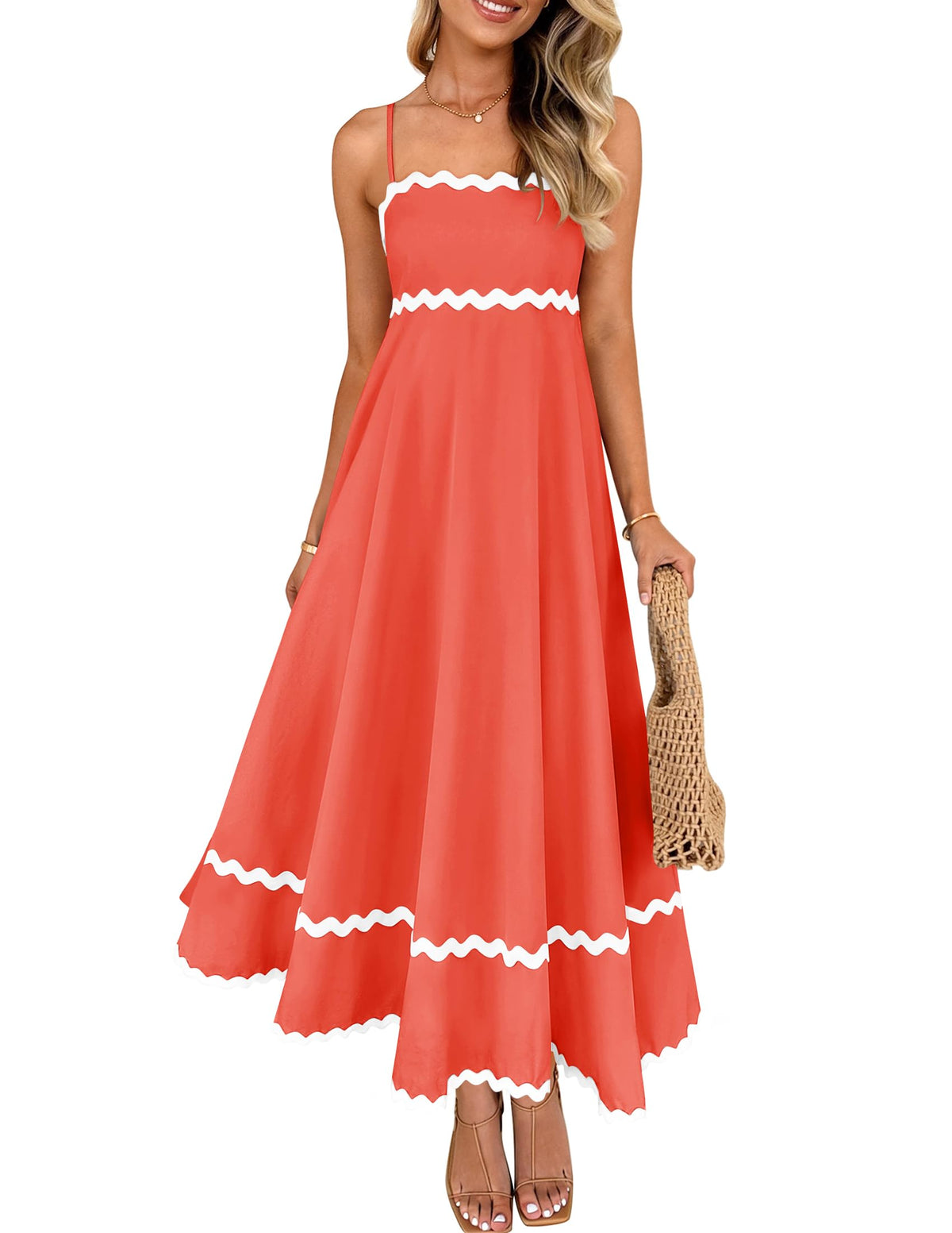 ZESICA Women's 2026 Summer Spaghetti Straps Midi Dress