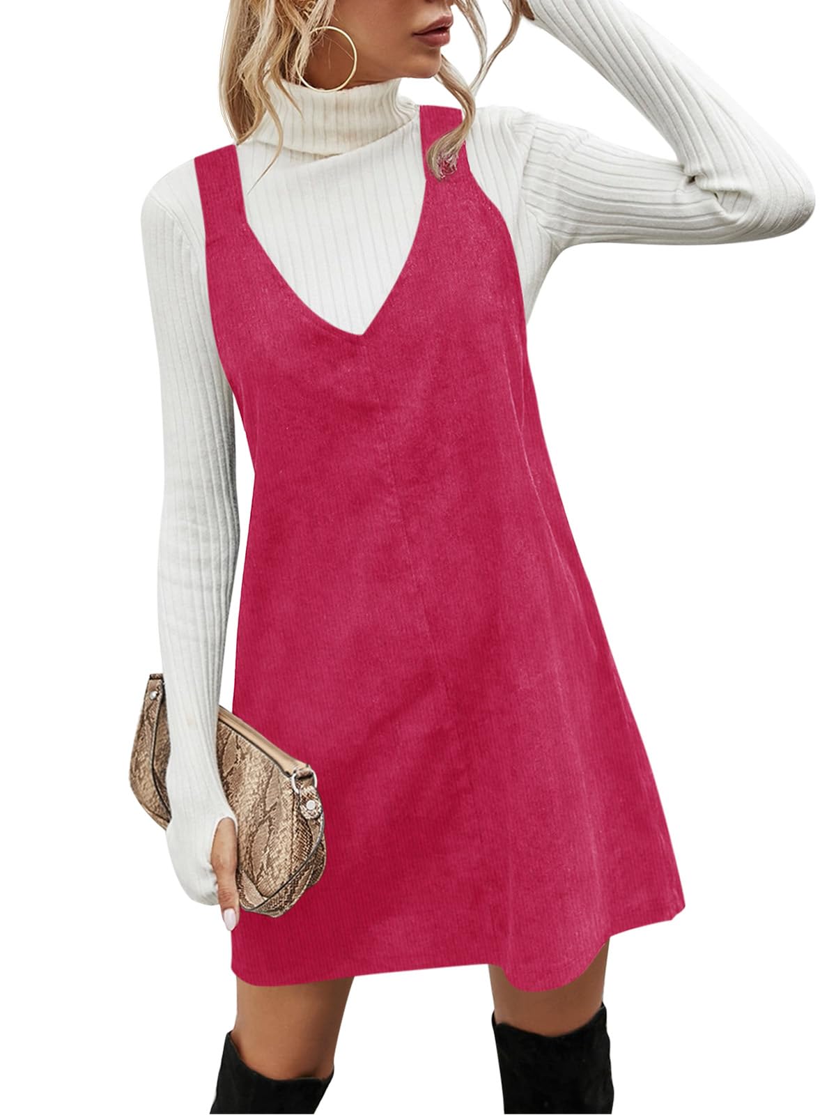 Koinshha Women Corduroy Overall Dress Fall Pinafore Mini Dresses