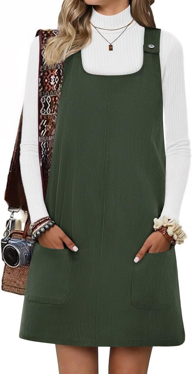 Yousify Womens Corduroy Overall Dress 2026 Fall Jumper Mini Dresses Rompers